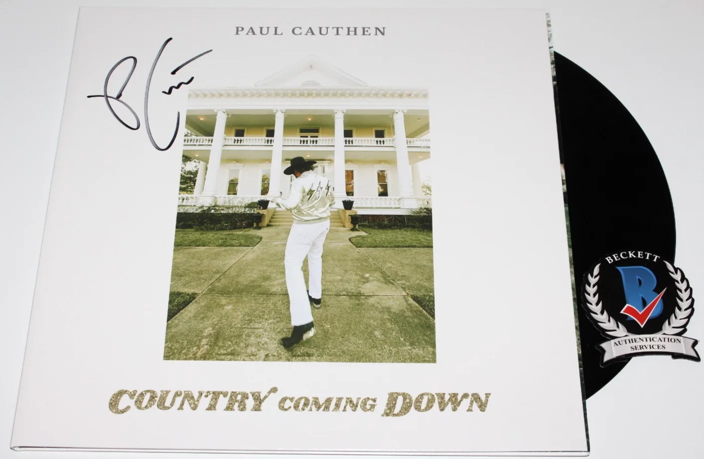 PAUL CAUTHEN SIGNED 'COUNTRY COMING DOWN' ALBUM VINYL RECORD LP BECKETT COA, image 2