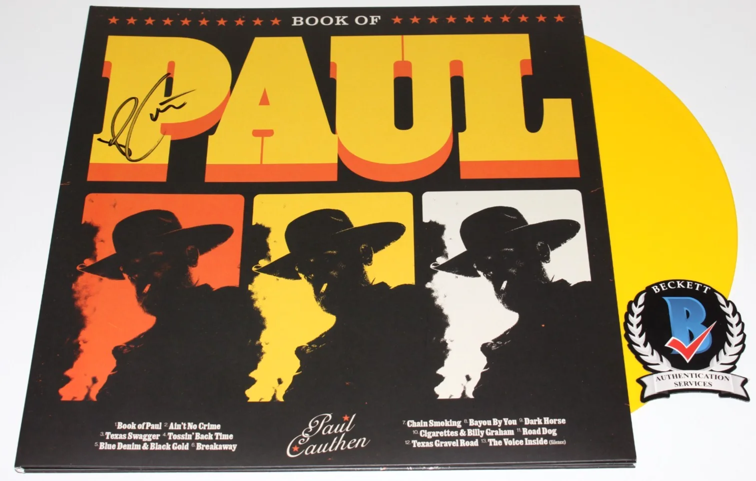 PAUL CAUTHEN SIGNED 'BOOK OF PAUL' ALBUM VINYL RECORD LP COUNTRY BECKETT COA, изображение 2