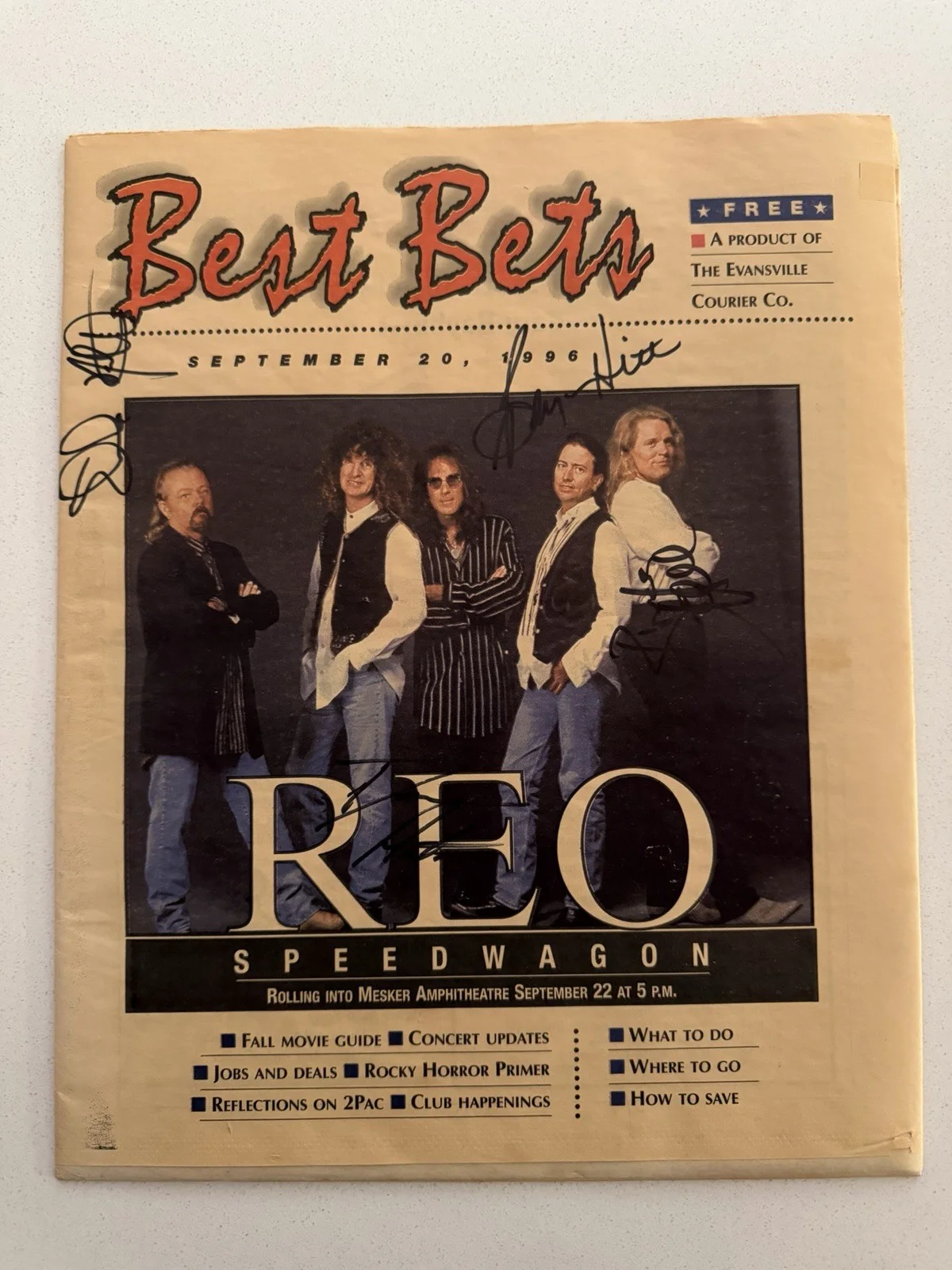 REO Speedwagon Autographed Magazine Cover ‘96 Signed By All Band Members, image 2
