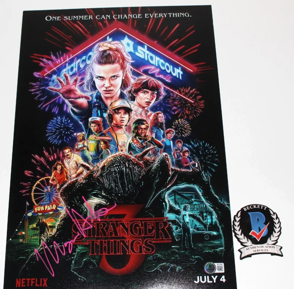 MAYA HAWKE SIGNED 'STRANGER THINGS' ROBIN 12x18 SHOW POSTER 2 BECKETT BAS COA, image 2