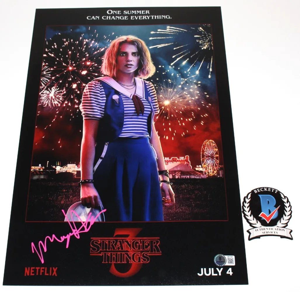MAYA HAWKE SIGNED 'STRANGER THINGS' ROBIN 12x18 SHOW POSTER BECKETT BAS COA, image 2