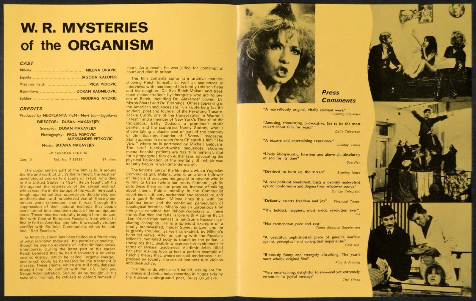 W.R. MYSTERIES OF THE ORGANISM 1971 Dusan Makavejev Milena Dravic SYNOPSIS, изображение 2