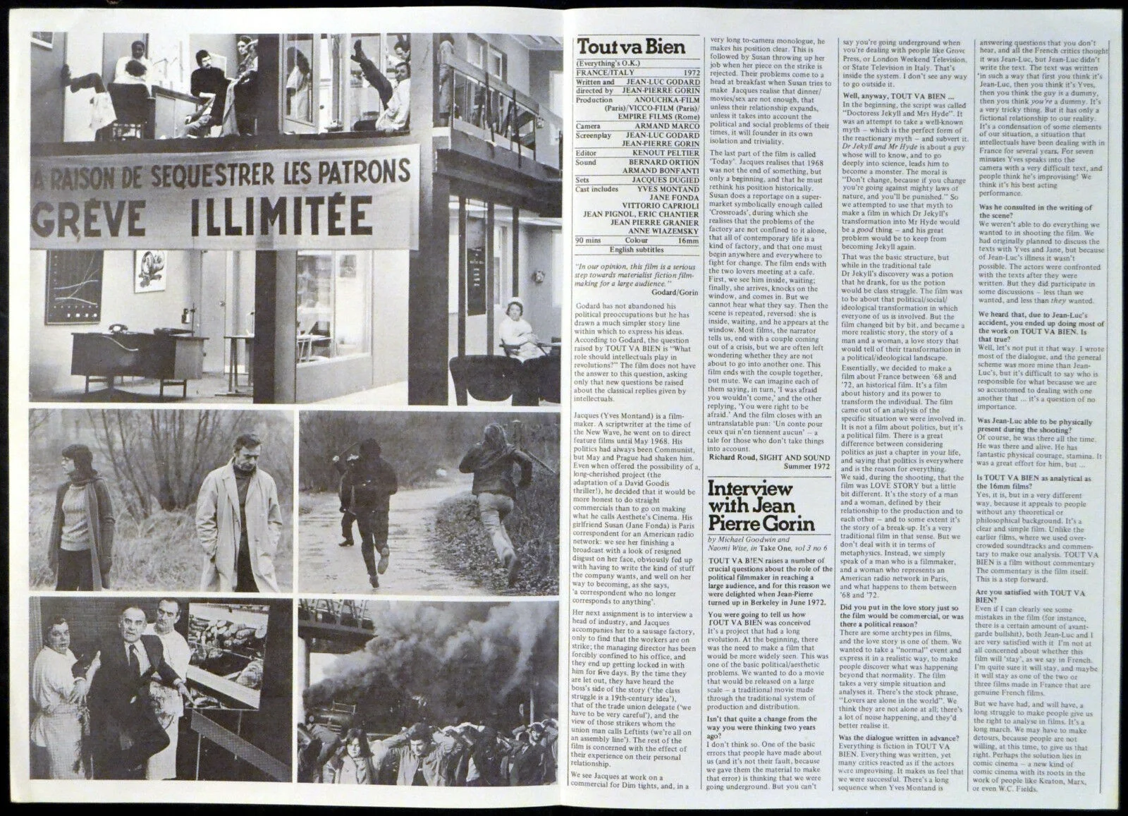 TOUT VA BIEN 1972 Jean-Luc Godard Jean-Pierre Gorin Yves Montand SYNOPSIS, изображение 2