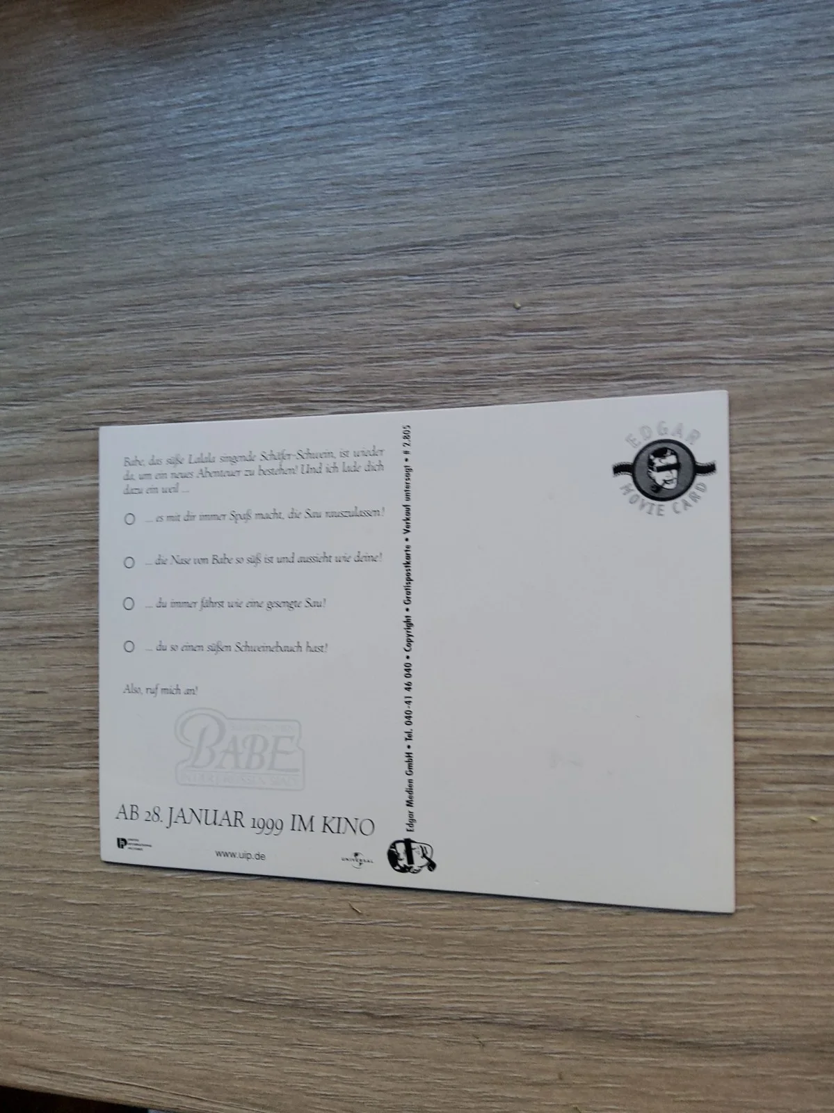 GERMAN 3D FILM POSTCARD 1999,BABE, image 3