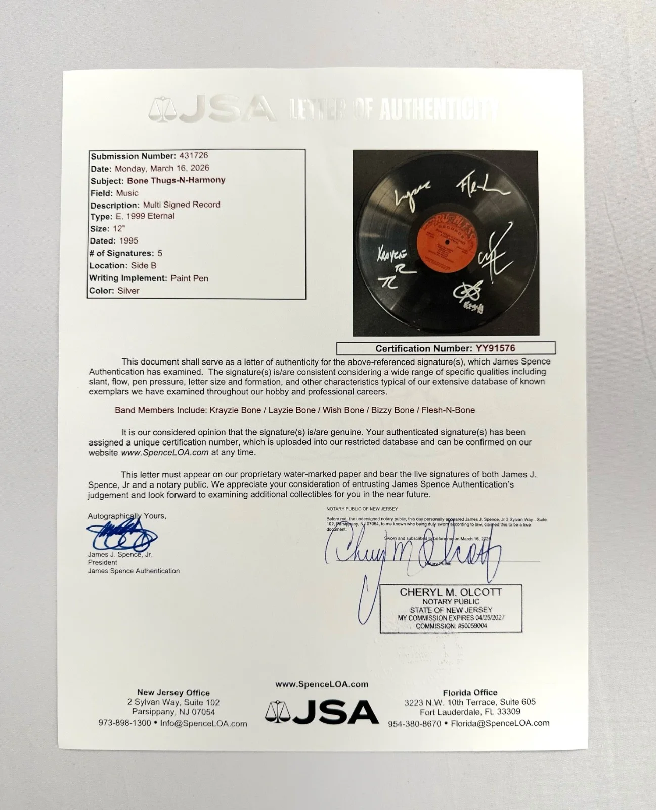 Bone Thugs N Harmony Signed E.1999 Eternal Vinyl Original JSA LOA Authentic, image 3