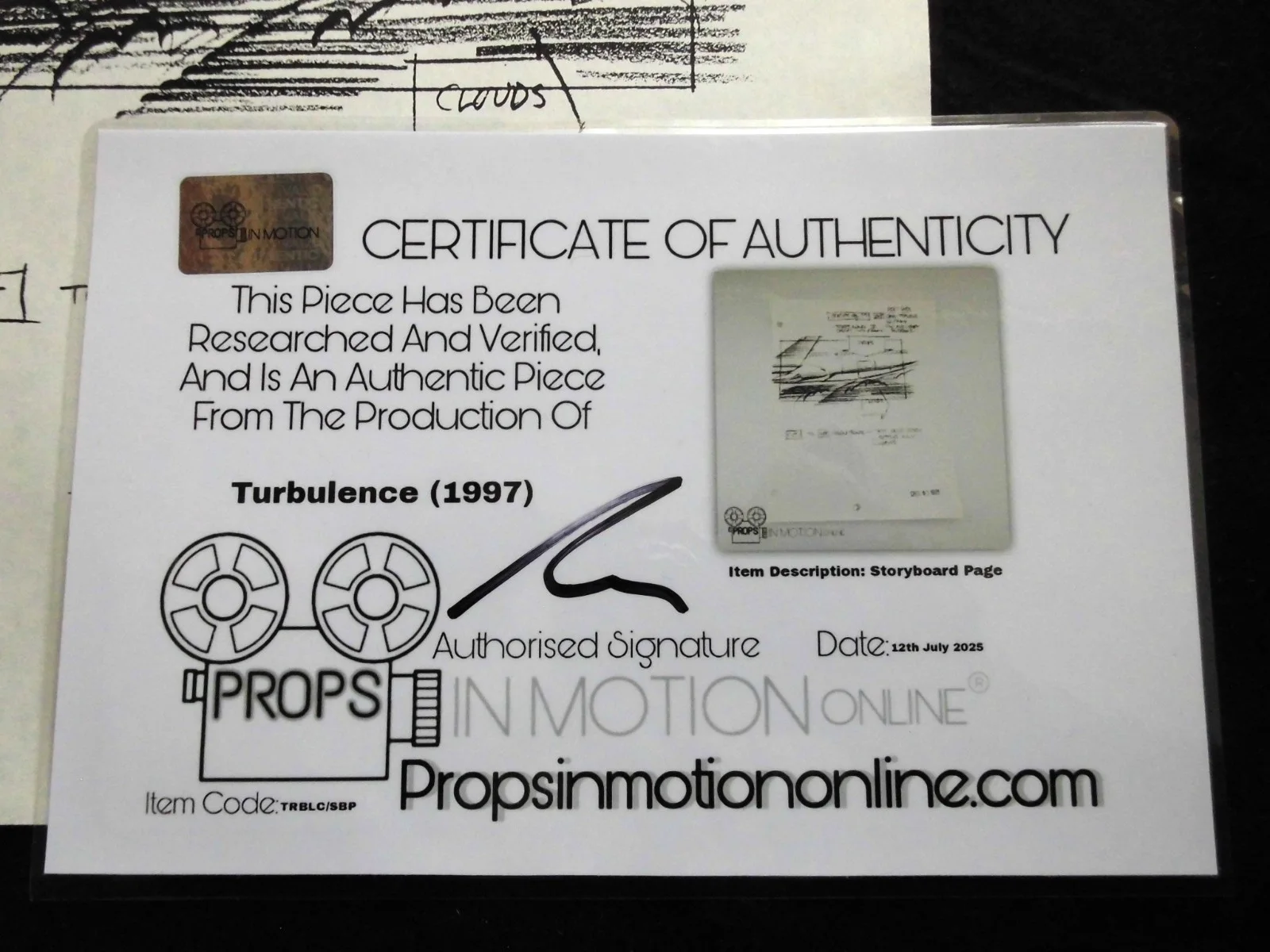 Movie Storyboard Sketch Page From 'Turbulence' (2007) inc COA - Ray Liotta Film, изображение 2