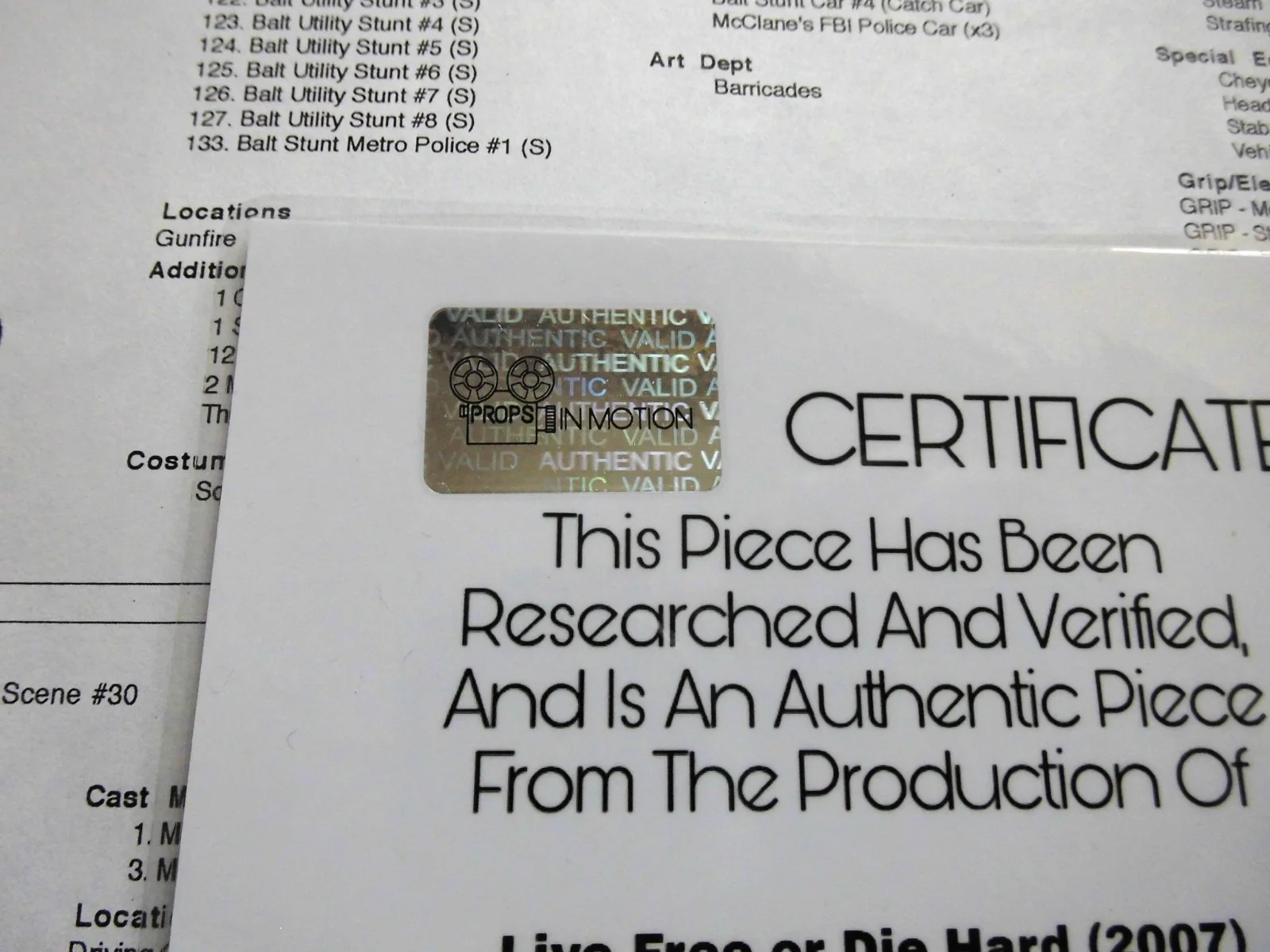 Original Movie Shooting List From 'Live Free or Die Hard' (2007) Bruce Willis, изображение 3