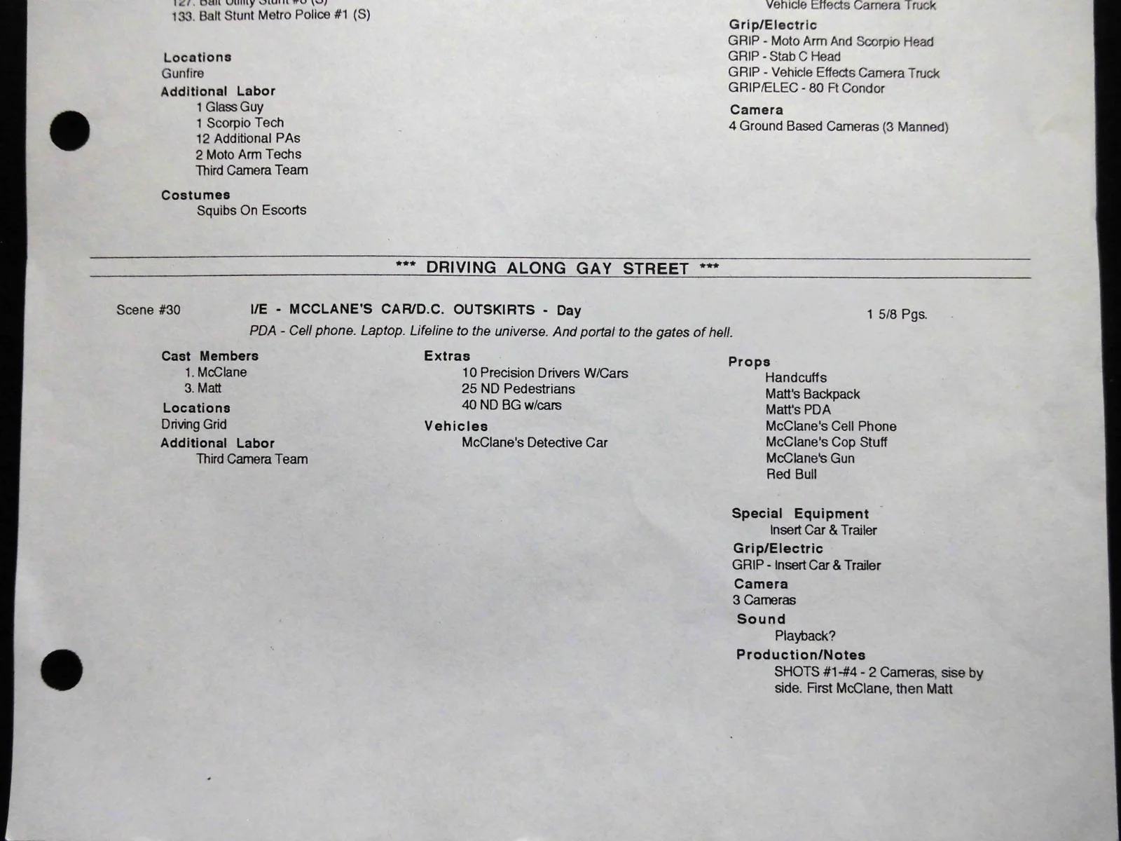 Original Movie Shooting List From 'Live Free or Die Hard' (2007) Bruce Willis, изображение 5