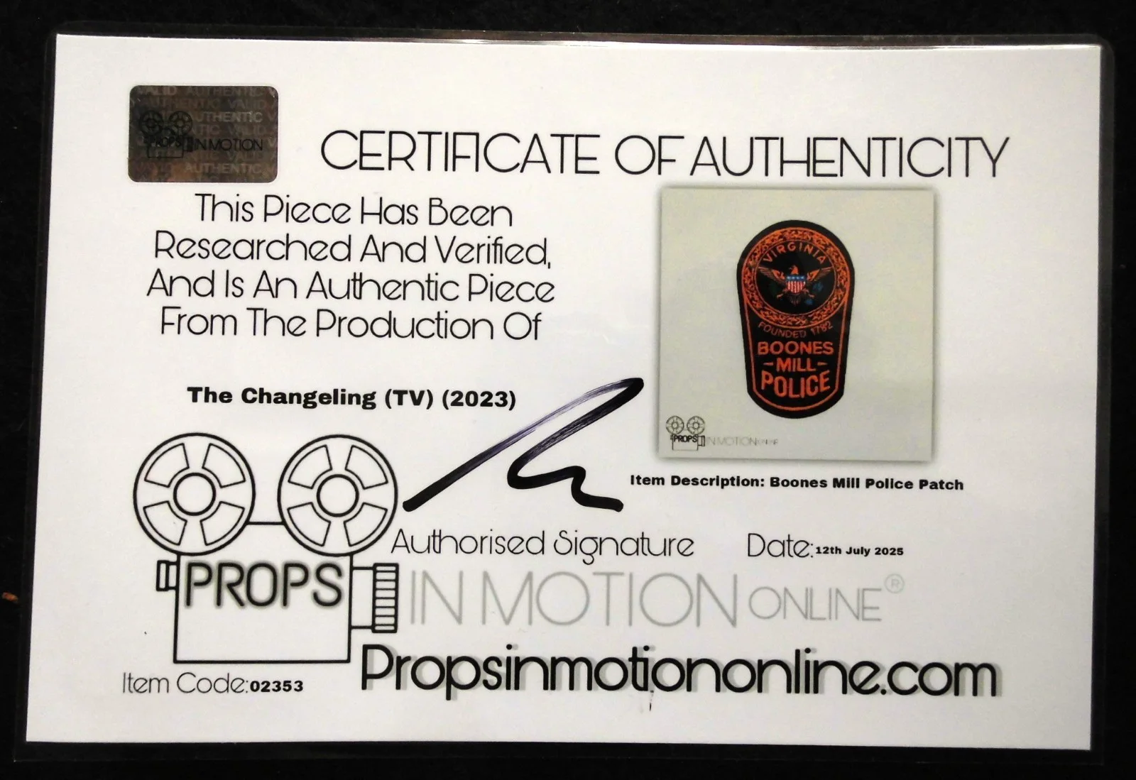 Prop Police Badge as used in 'The Changeling' TV Horror Fantasy (2023) + COA, изображение 2