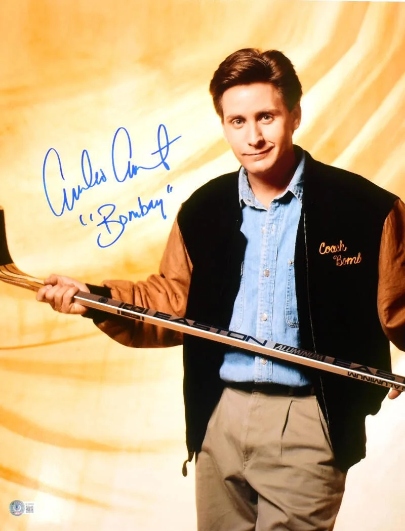 Emilio Estevez — Emilio Estevez Signed Mighty Ducks 16x20 Close Up Photo w/Bombay -Beckett W Holo
