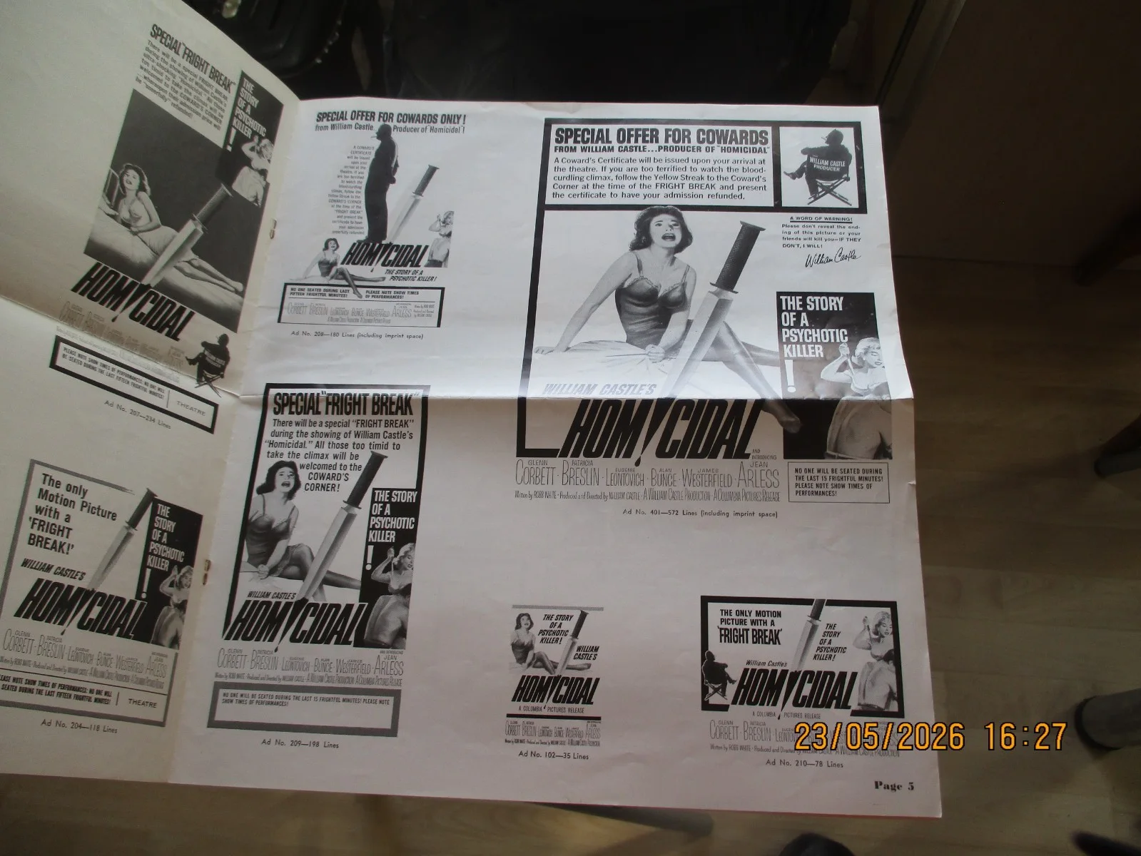 Homicidal WIlliam Castle Film - Lobby card/poster and press pack, image 3