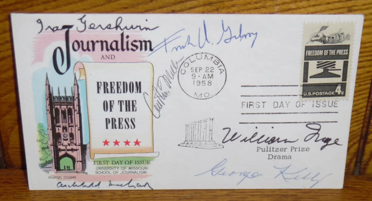 Ira Gershwin, Frank Gilroy, William Inge, Arthur Miller, Macleish — 1958 Pulitzer Playwrights Autographs Ira Gershwin George Kelly Frank Kilroy Inge