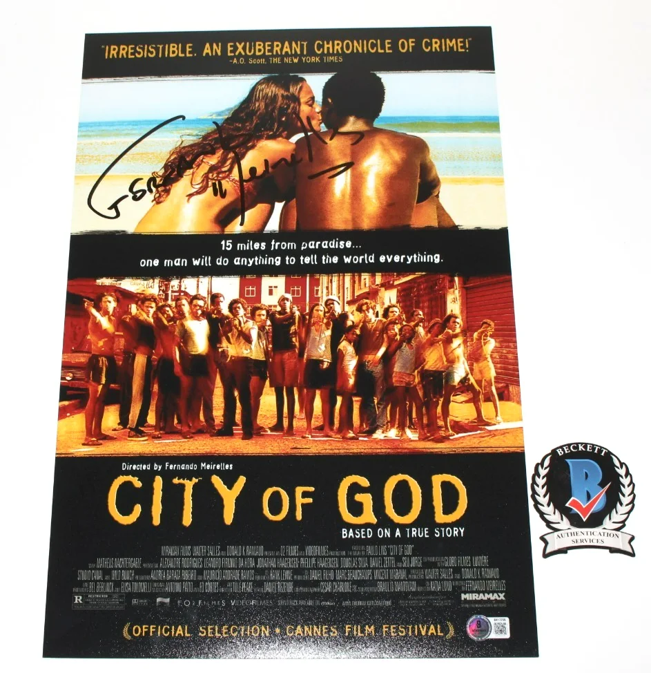 FERNANDO MEIRELLES SIGNED 'CITY OF GOD' 12x18 MOVIE POSTER BECKETT COA DIRECTOR, изображение 2