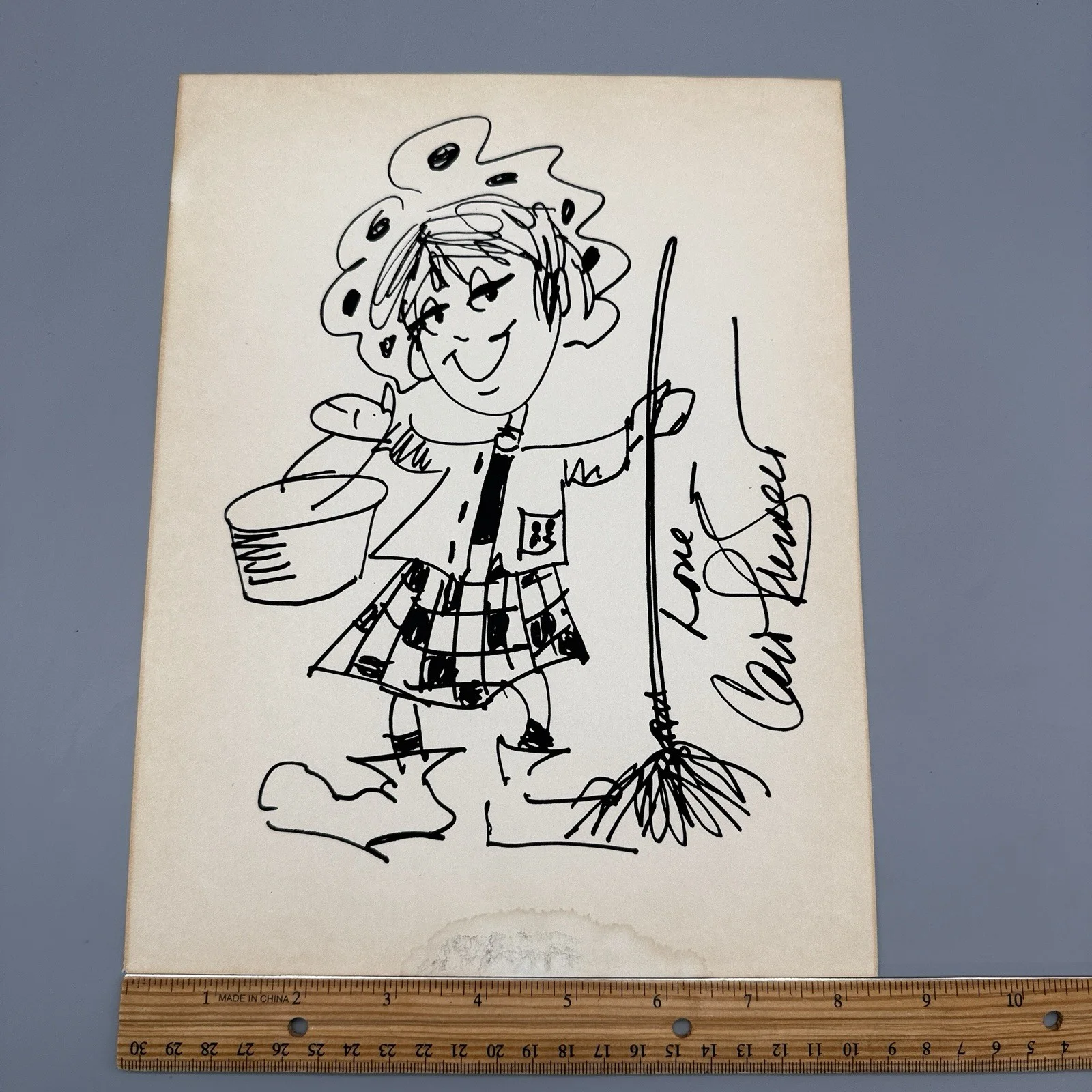 Carol Burnett Signed Original Caricature Sketch “Charwomen” Character 8x10 As Is, изображение 4