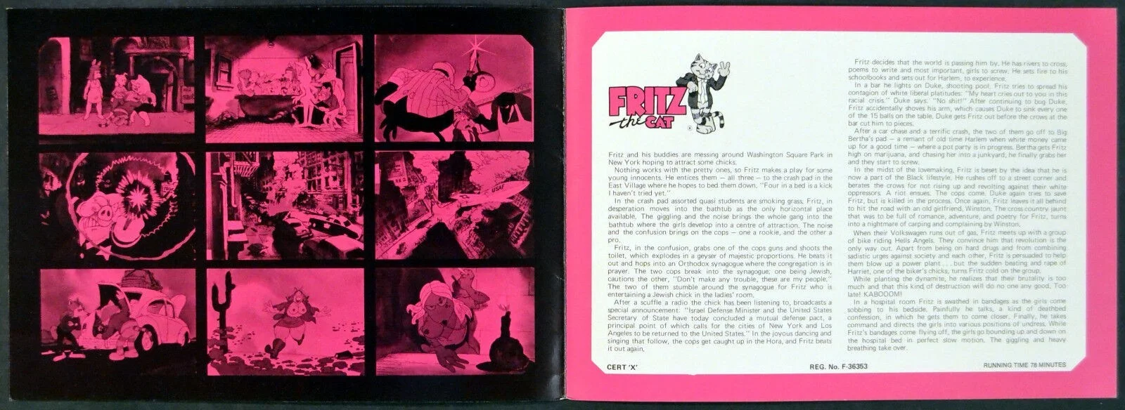 FRITZ THE CAT 1972 Ralph Bakshi Robert Crumb ANIMATION UK 10x7 SYNOPSIS, изображение 2