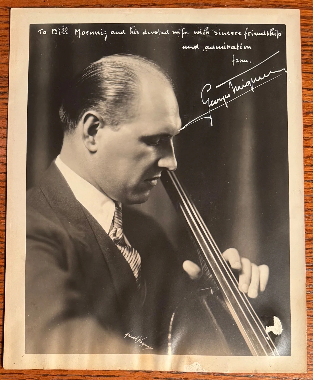 GEORGE MIQUILLE cellist autographed photo to MOENNIG Ex-Tarisio, image 2