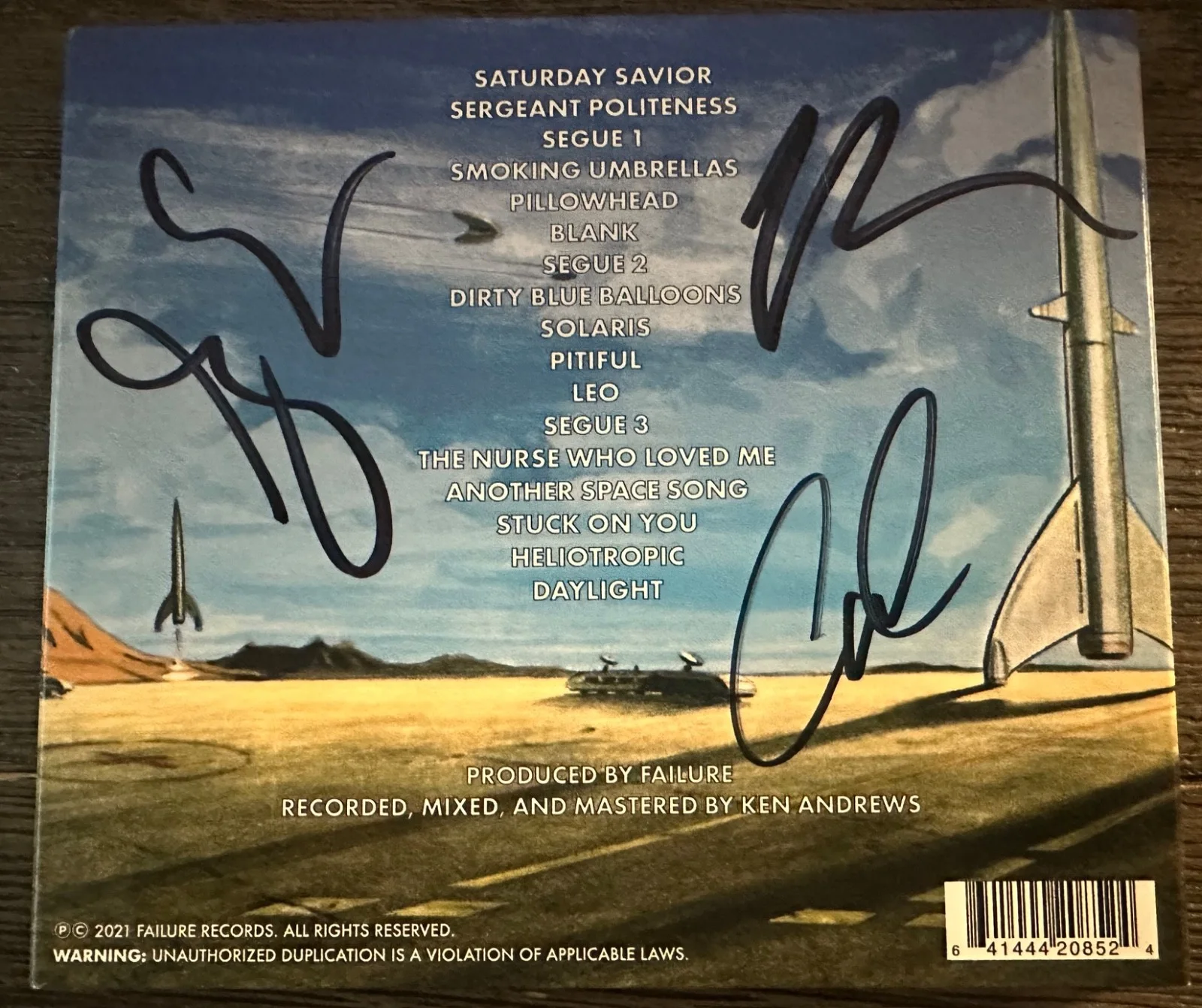SIGNED AUTOGRAPHED Failure FANTASTIC PLANET CD RARE, image 2