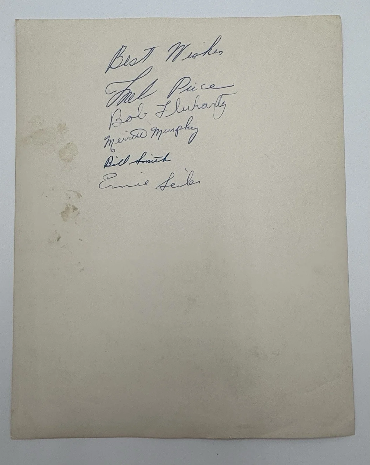 Mel Price, Bob Fluharty, Merritt Murphey, Bill Smith, Ernie Seiler — Mel Price Santa Fe Rangers SIGNED Photo c.1950 WASL Radio 5 Autographs Country, изображение 2