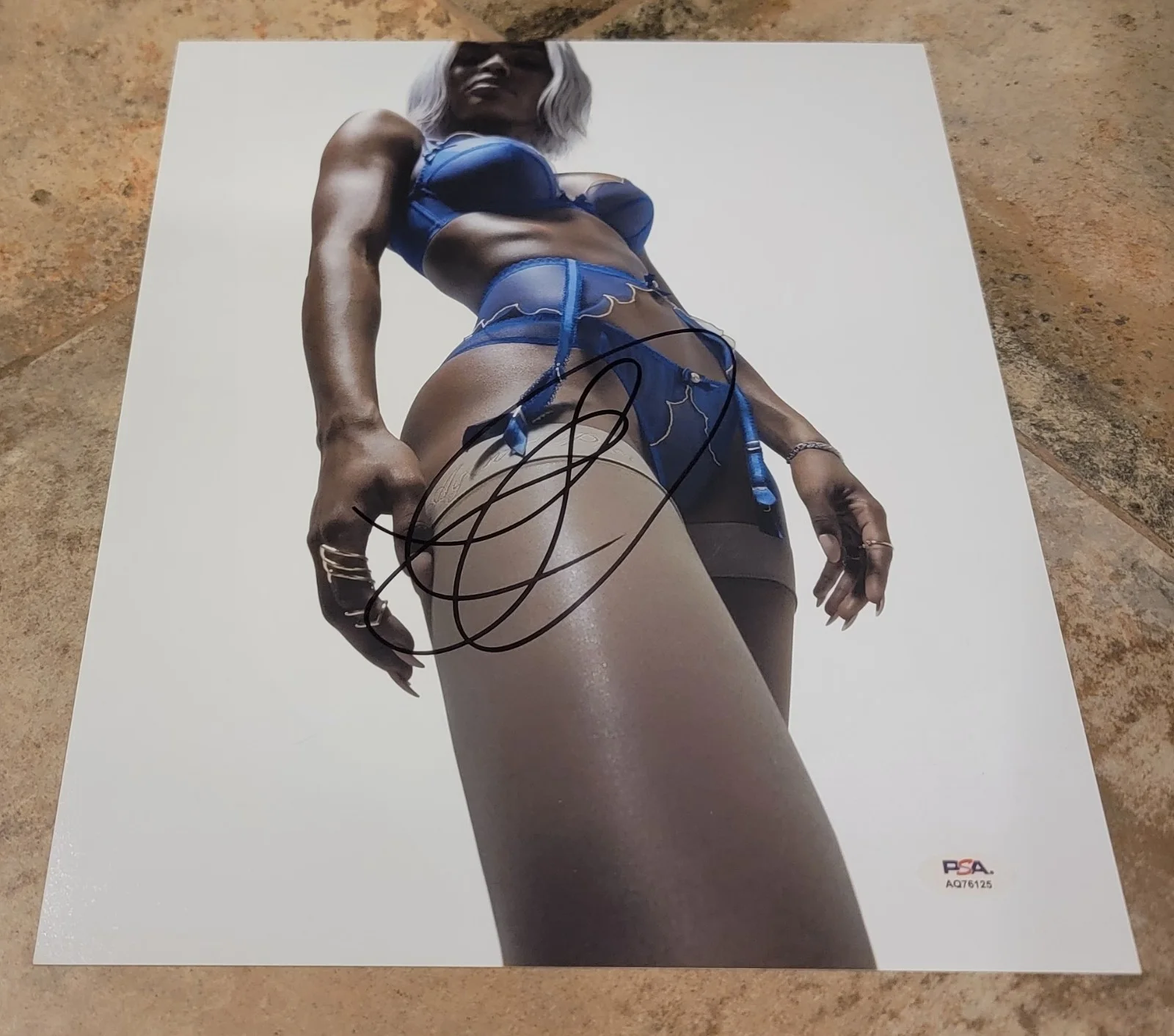 Teyana Taylor — Teyana Taylor signed 11x14 photo PSA DNA autograph photoshoot blue lingerie