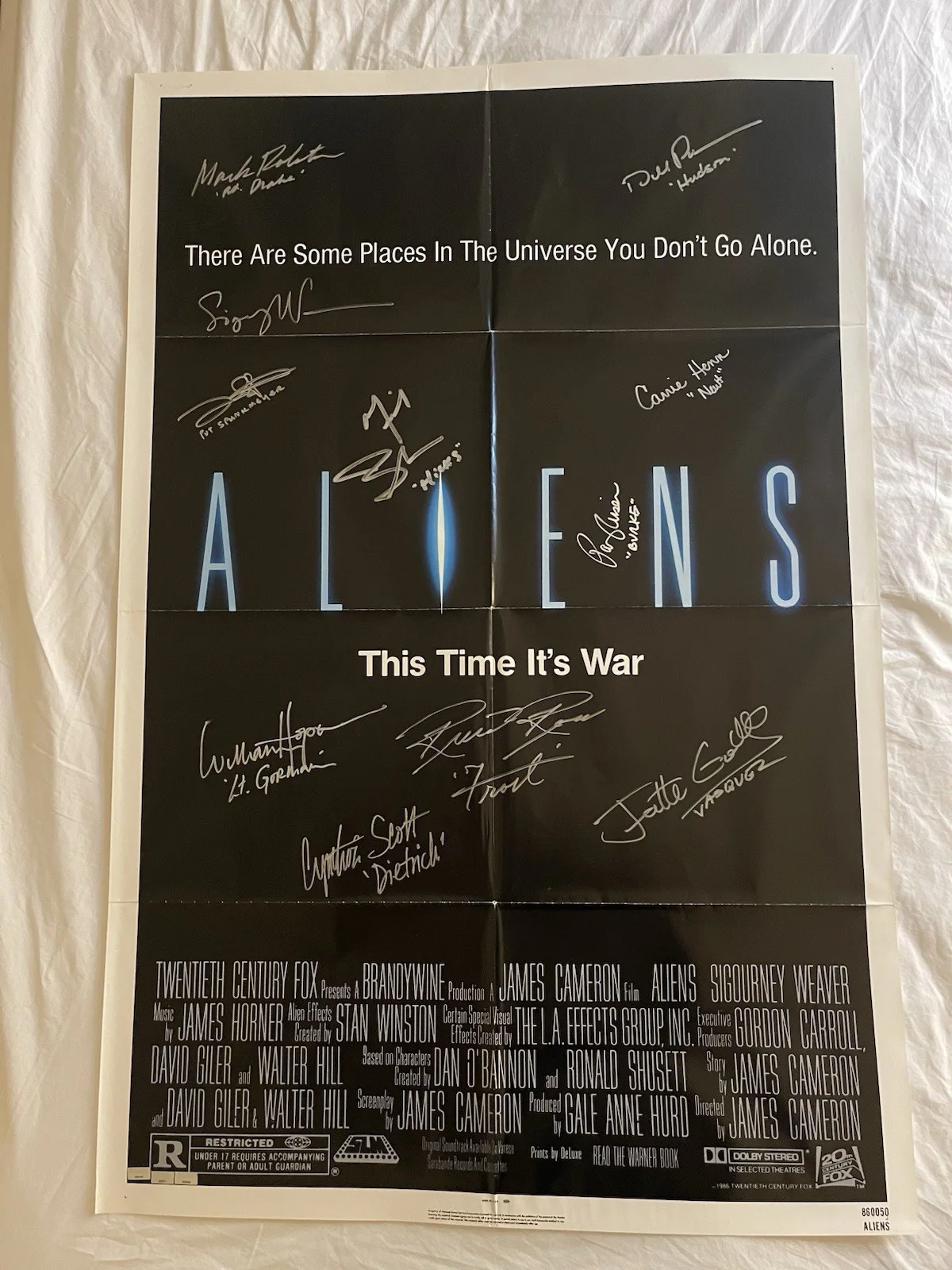 Sigourney Weaver, Carrie Henn, Michael Biehn, Bill Paxton — Signed Aliens Original One Sheet Sigourney Weaver Bill Paxton Paul Reiser (COAs)