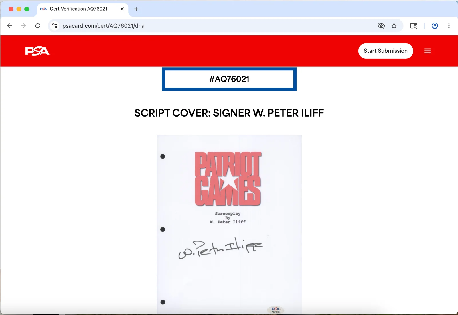 W. Peter Iliff — W. Peter Iliff signed Patriot Games script full 119 pages PSA DNA autograph, image 3