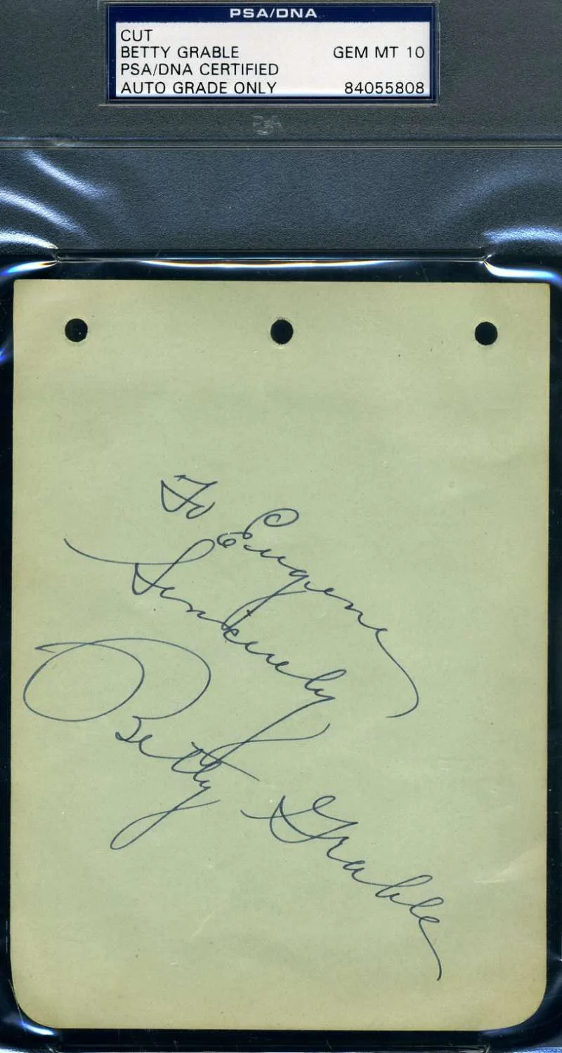 BETTY GRABLE — Betty Grable Hand Signed Psa Dna Coa 1940`s Album Page Autograph Authentic