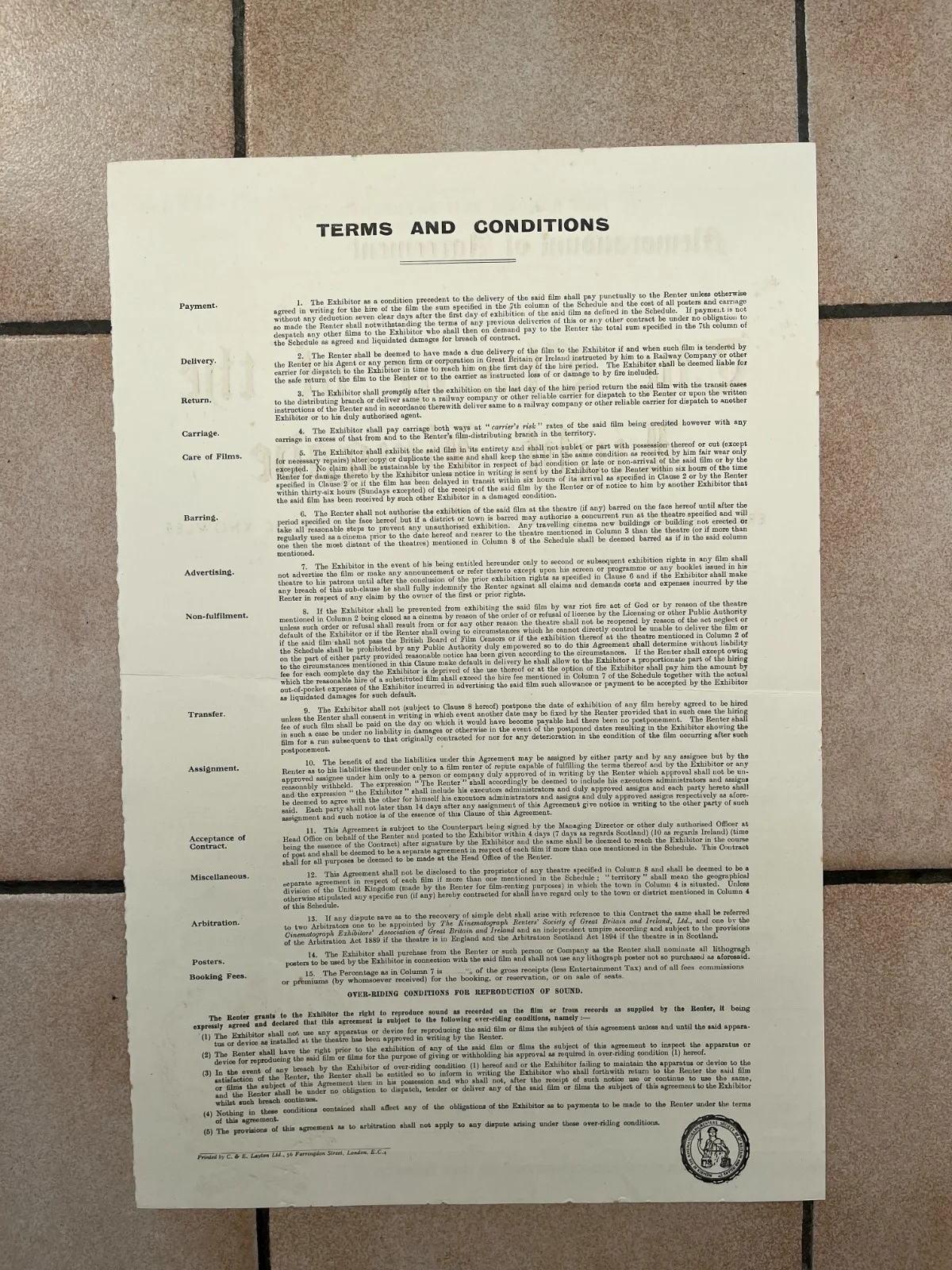 FIRST NATIONAL FILM DISTRIBUTORS Agreement 'Light Brigade' Errol Flynn 1936, изображение 2