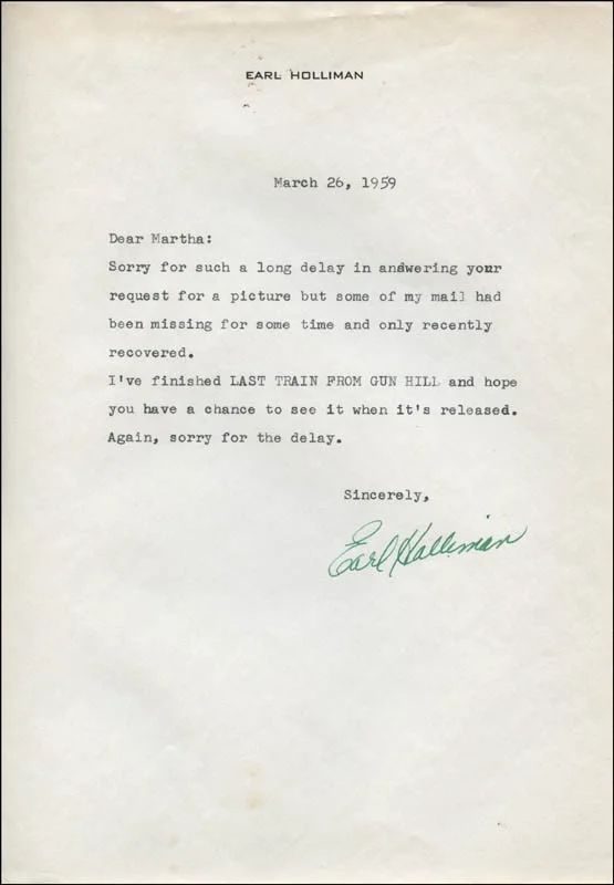 Earl Holliman — EARL HOLLIMAN - TYPED LETTER SIGNED 03/26/1959