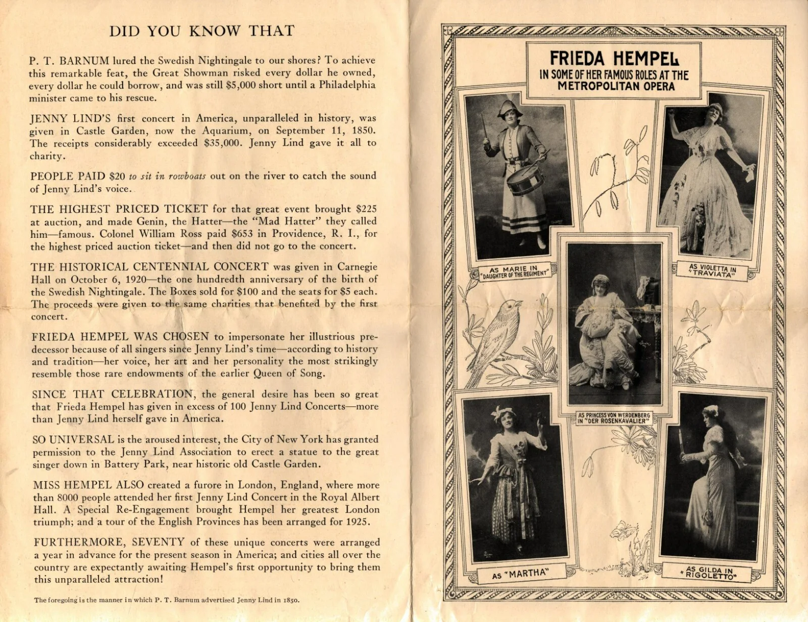 1923 Signed Frieda Hempel German Opera Singer Soprano Concert Program, image 2