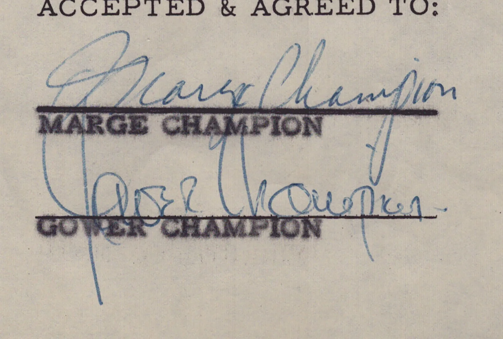 Marge Champion, Gower Champion — MARGE CHAMPION - CONTRACT SIGNED 08/15/1955 CO-SIGNED BY: GOWER CHAMPION, изображение 2