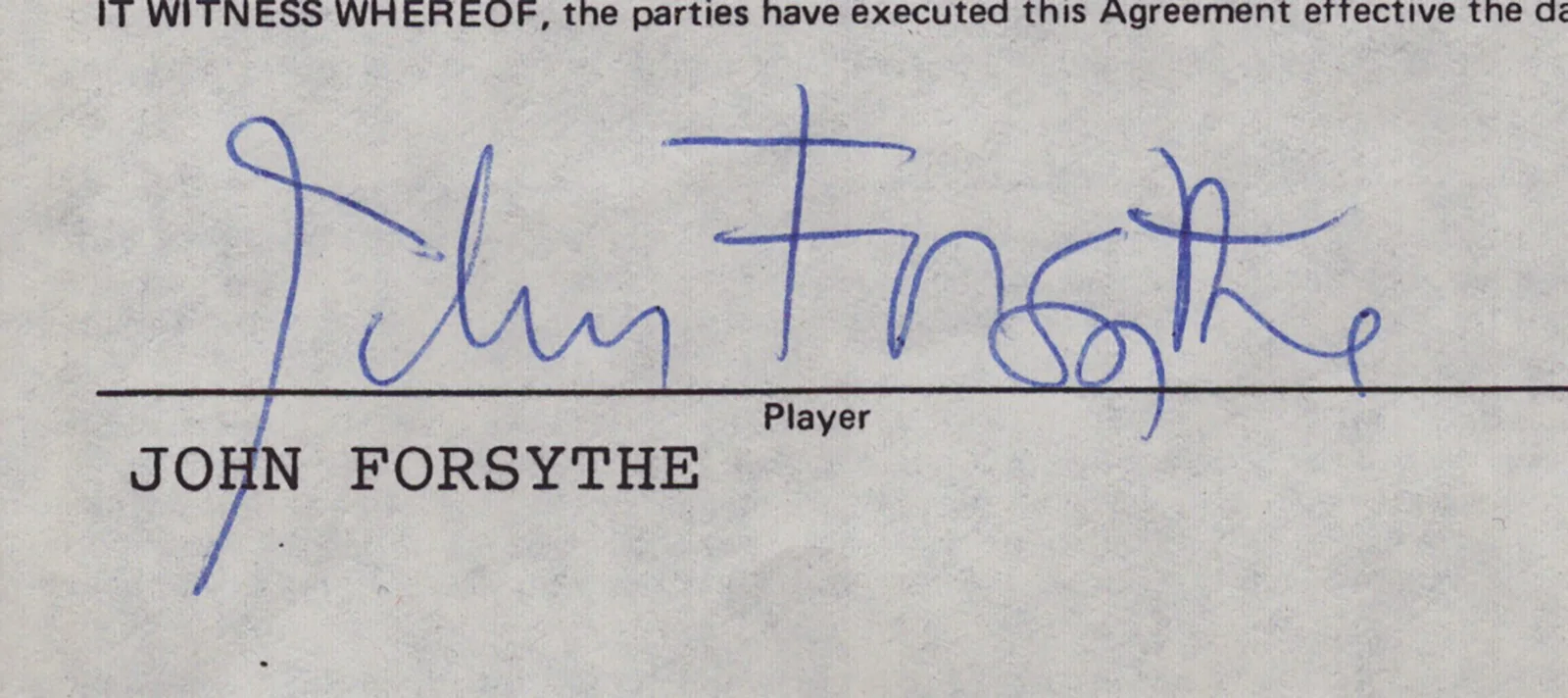 John Forsythe — JOHN FORSYTHE - CONTRACT SIGNED 11/11/1985, image 3