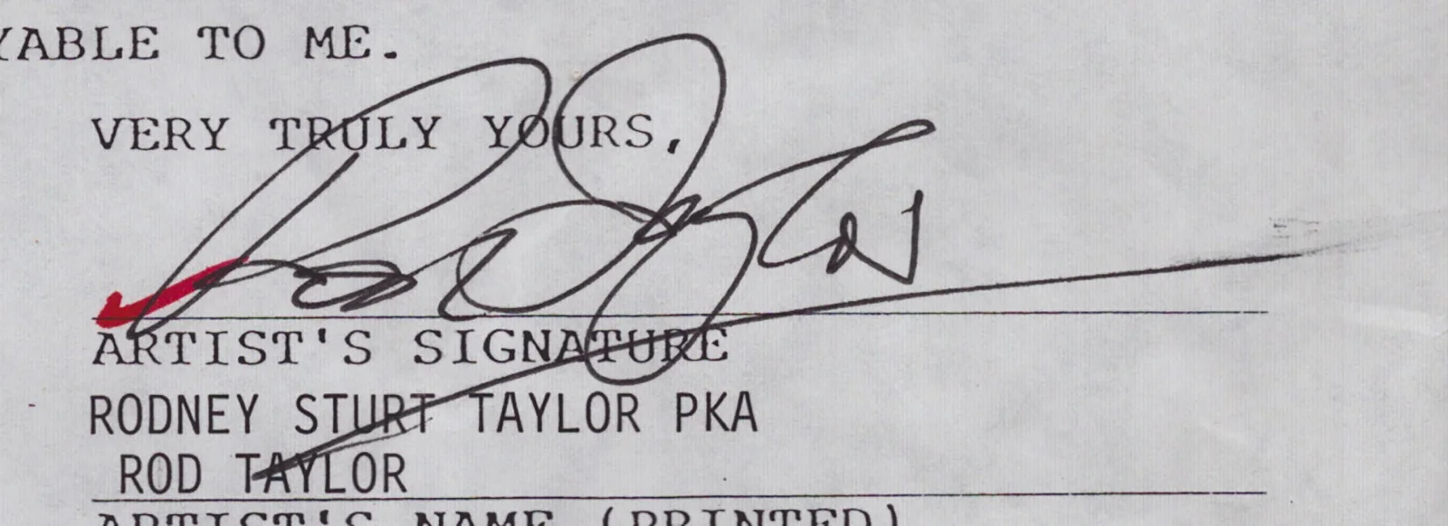 Rod Taylor — ROD TAYLOR - DOCUMENT DOUBLE SIGNED 04/29/1993, image 2