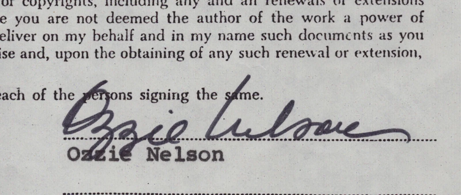 Ozzie Nelson — OZZIE NELSON - DOCUMENT SIGNED 07/02/1973, image 2