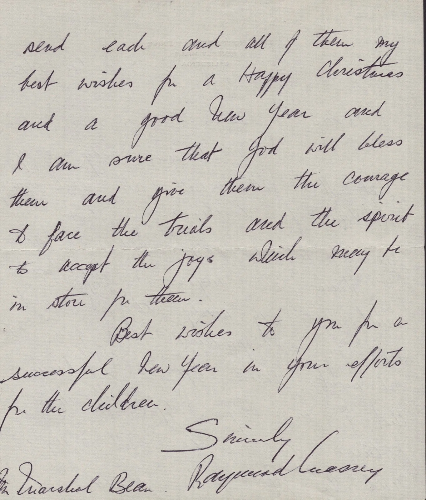 Raymond Massey — RAYMOND MASSEY - AUTOGRAPH LETTER SIGNED 12/23/1975, image 2