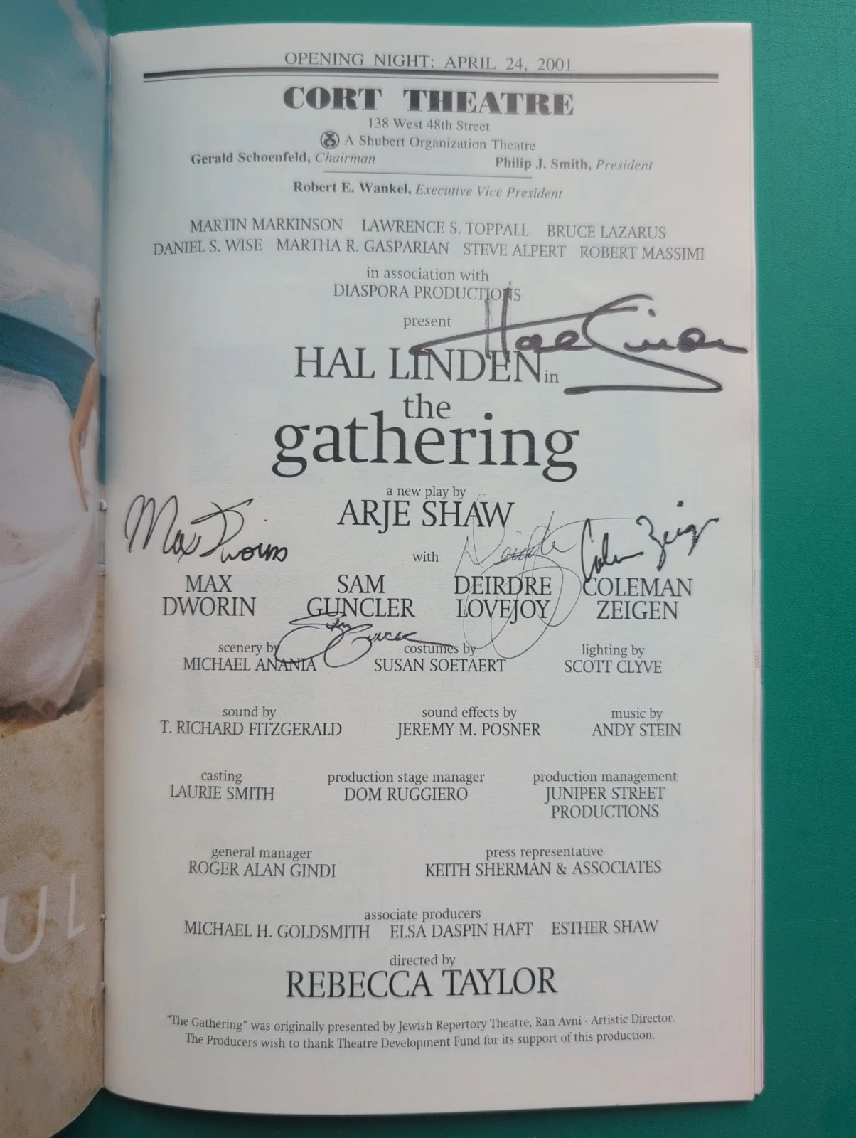 Hal Linden — 2001 THE GATHERING Opening Night Broadway Playbill Autographed Cast HAL LINDEN+, изображение 2