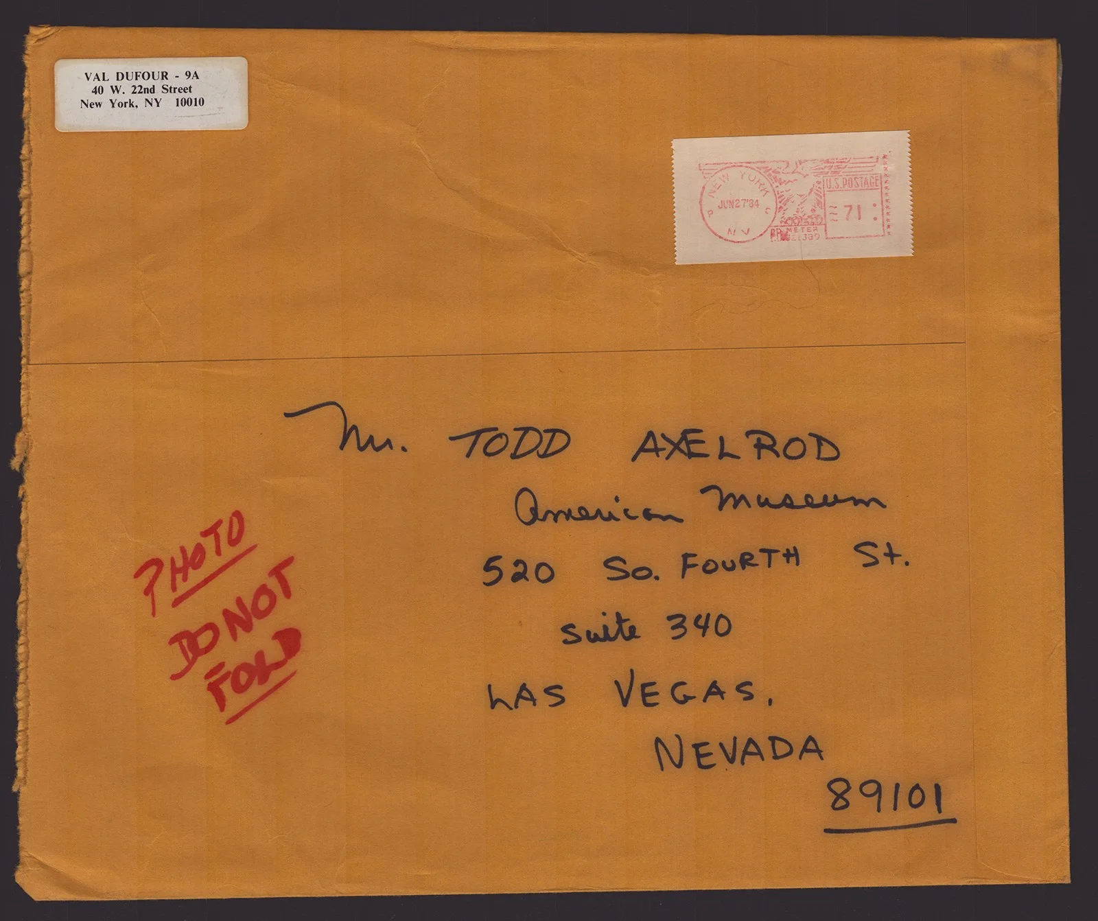 Val Dufour — VAL DUFOUR - AUTOGRAPH LETTER SIGNED 06/27/1984, image 3