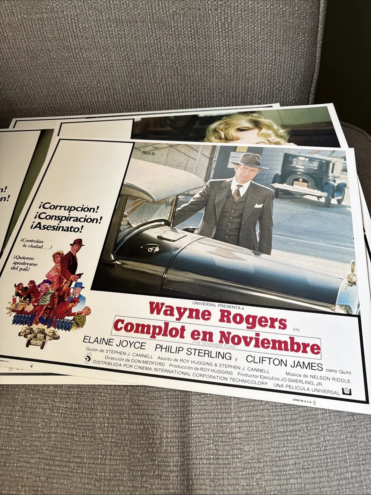 28x36cm lobby cards Wayne Rogers Complot En Noviembre Elaine Joyce Phil Sterling, изображение 3