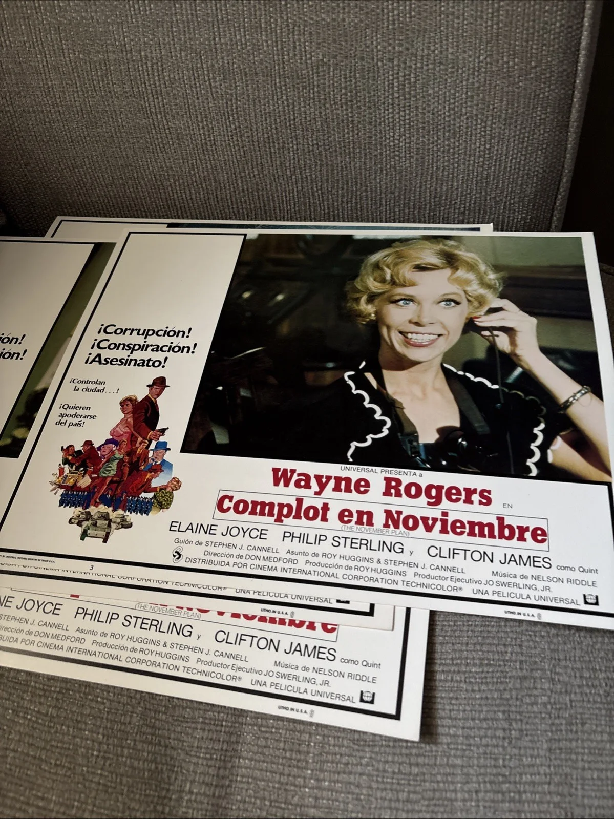 28x36cm lobby cards Wayne Rogers Complot En Noviembre Elaine Joyce Phil Sterling, изображение 5