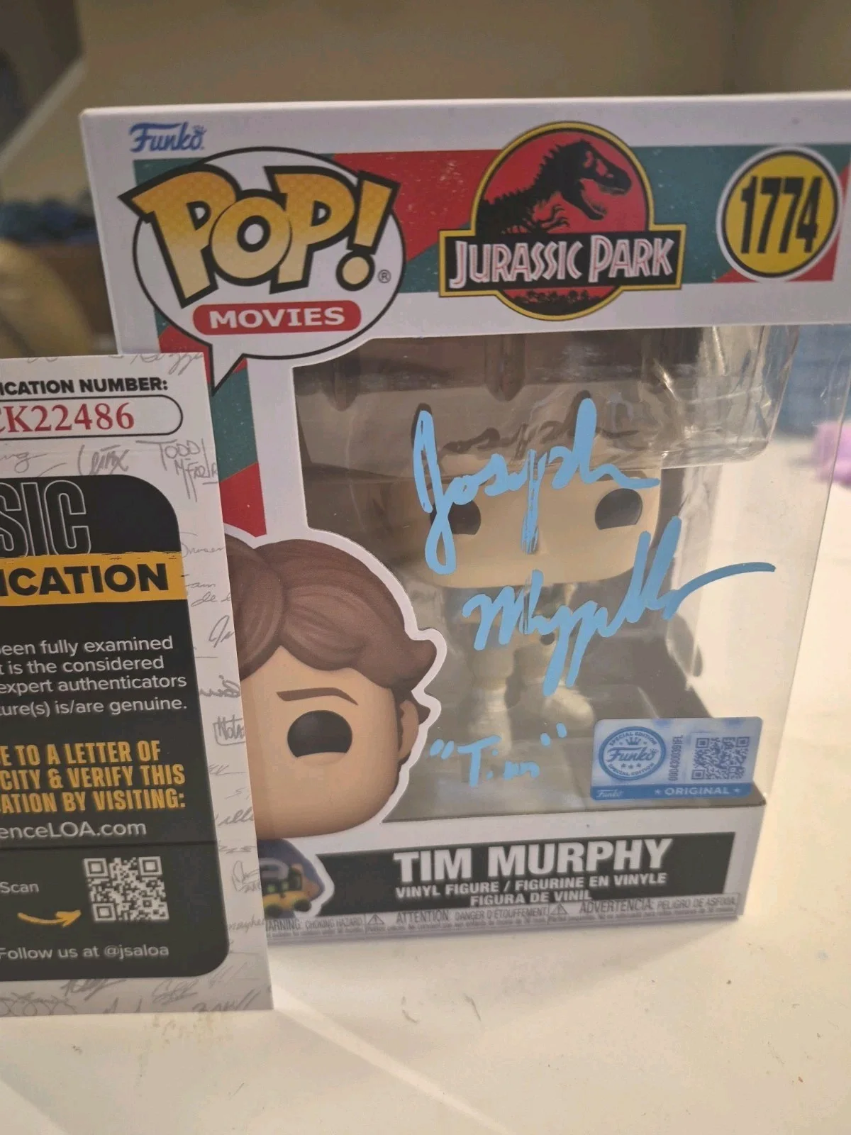 Joseph Mazzello — Joseph Mazzello Jurassic Park Movie signed Tim Murphy Funko Pop JSA CK22486, изображение 2