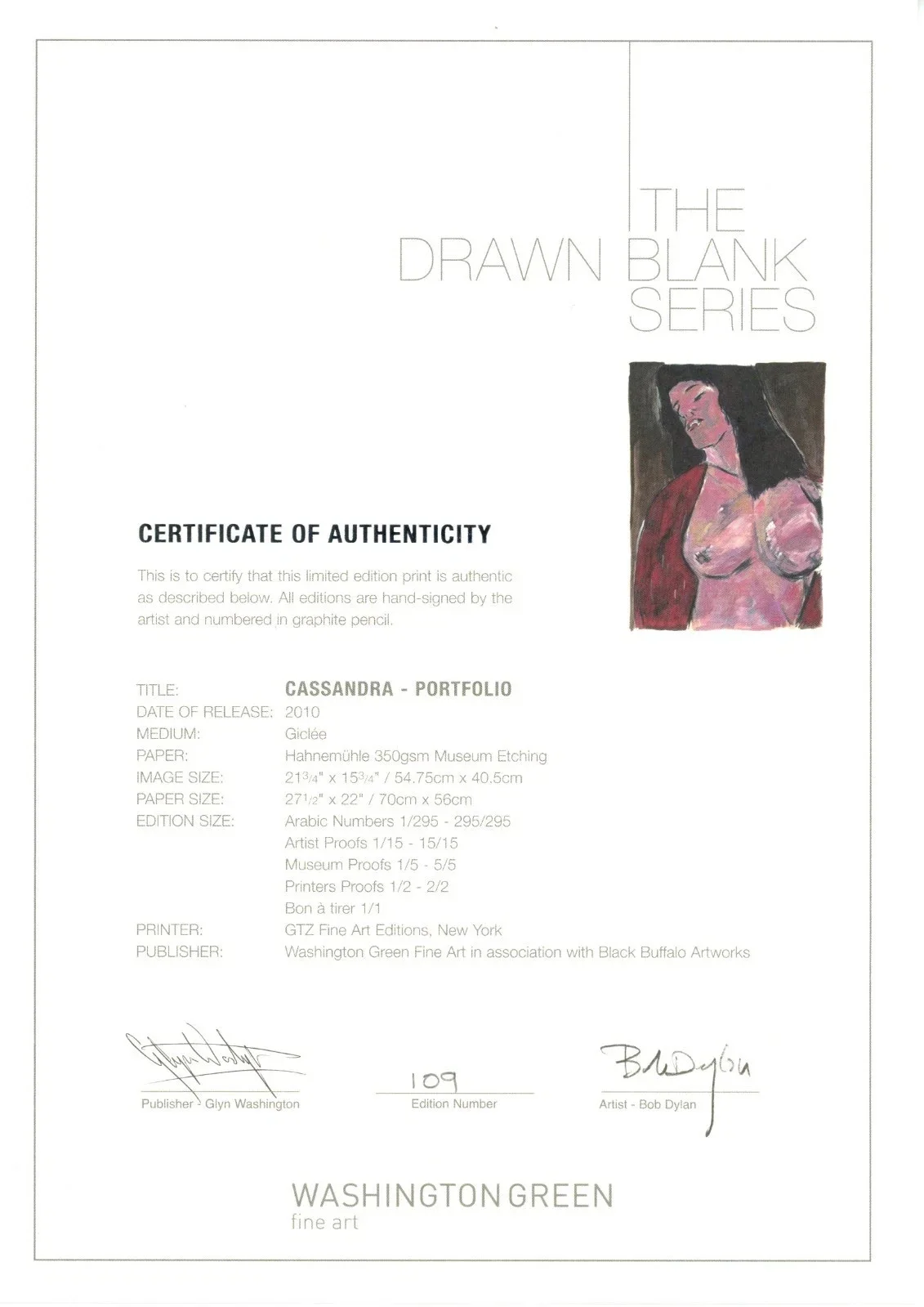 2010 BOB DYLAN The Drawn Blank Series 'Cassandra' signed autograph Giclee print, image 5