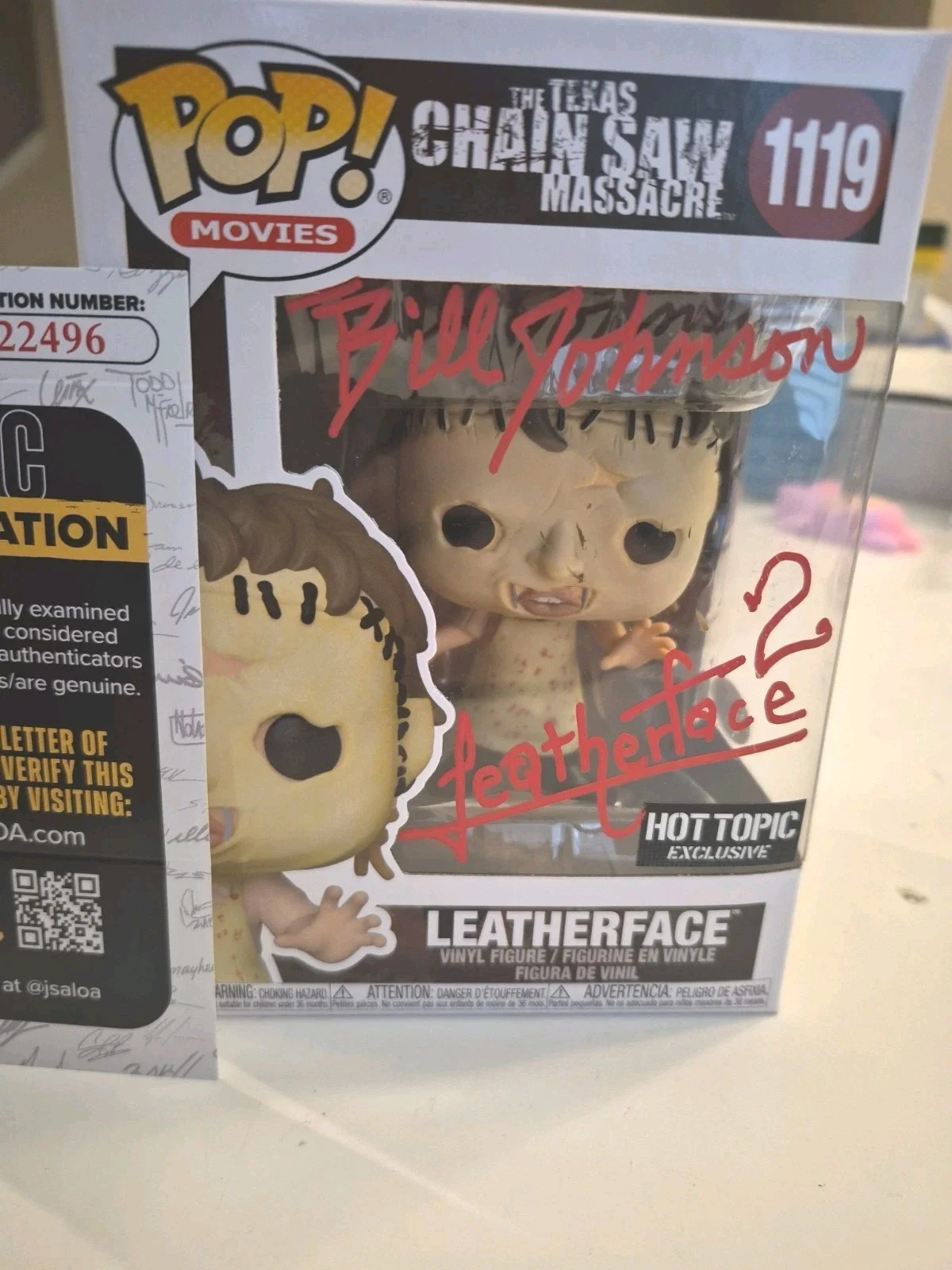 Bill Johnson — Bill Johnson Texas ChainSaw Massacre signed Leatherface Funko Pop JSA Ck22496, image 2
