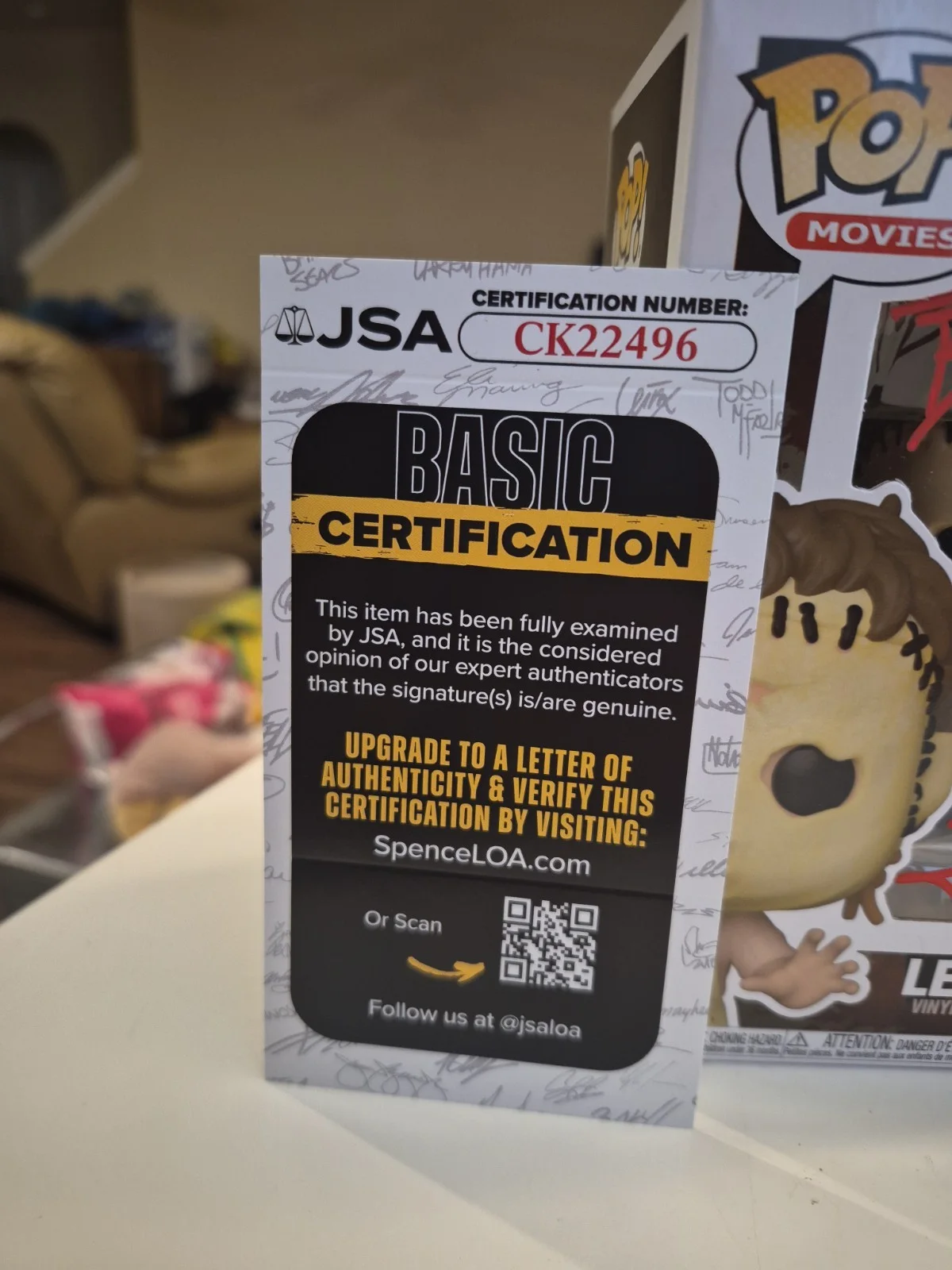 Bill Johnson — Bill Johnson Texas ChainSaw Massacre signed Leatherface Funko Pop JSA Ck22496, image 3