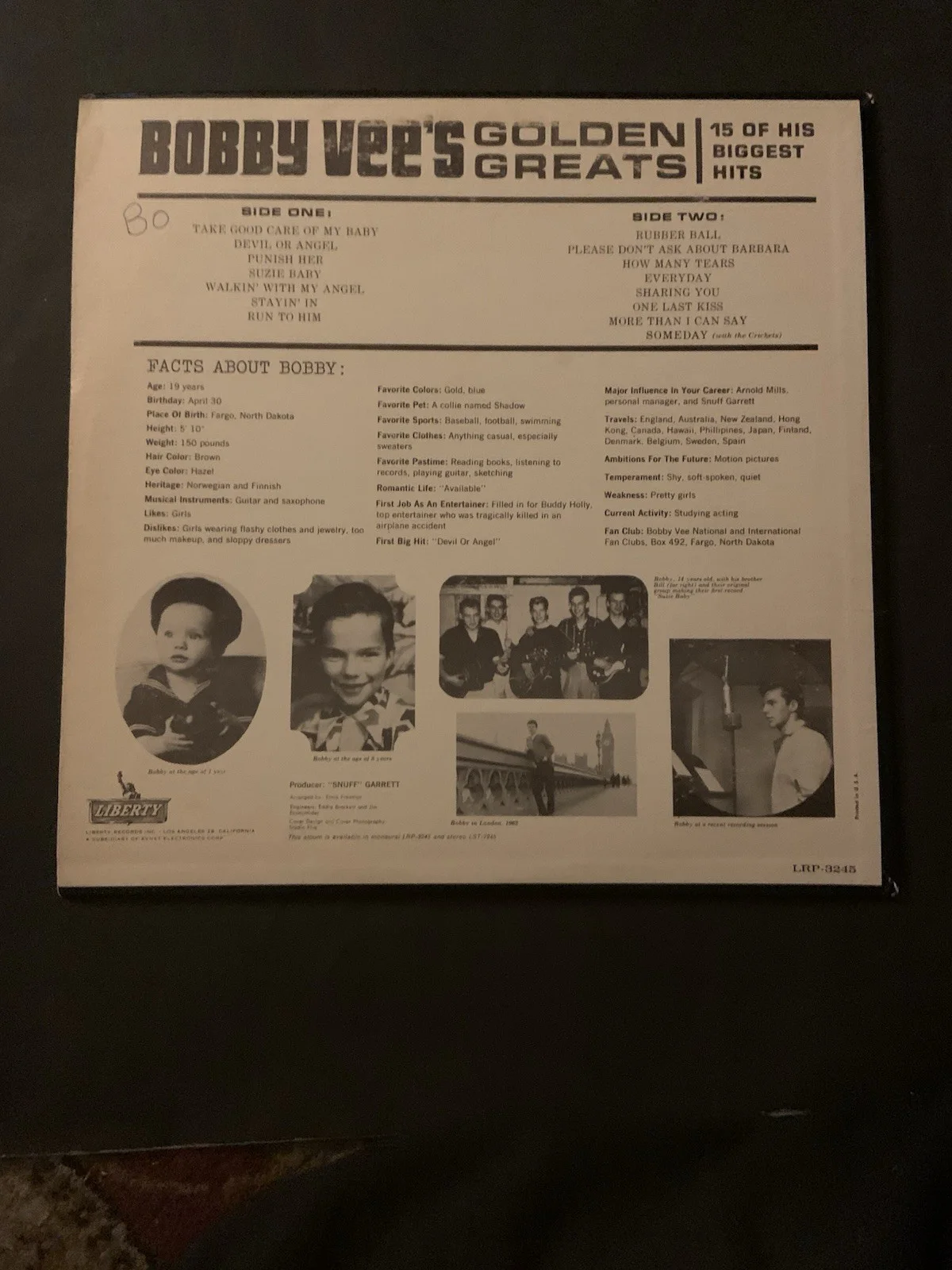 Bobby Vee signed album, image 2