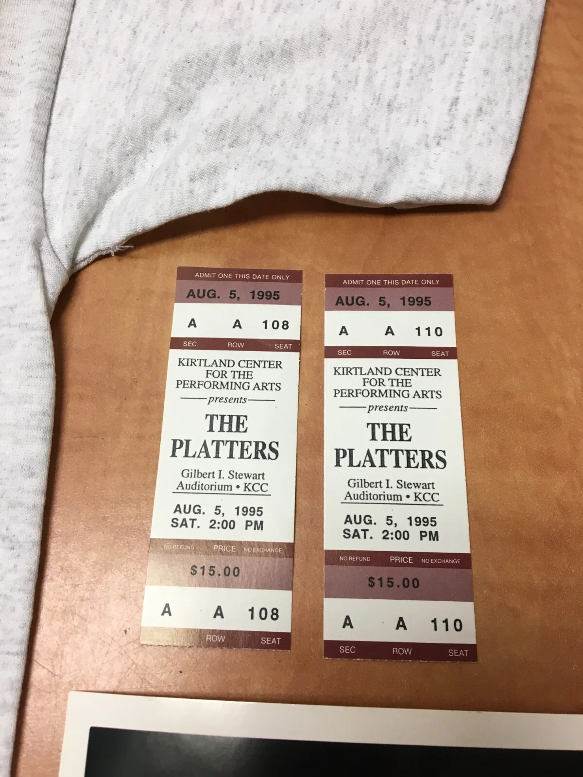 Monroe Powell & The Platters 1995 Signed Autograph Photo Shirt & Concert Tickets, изображение 3