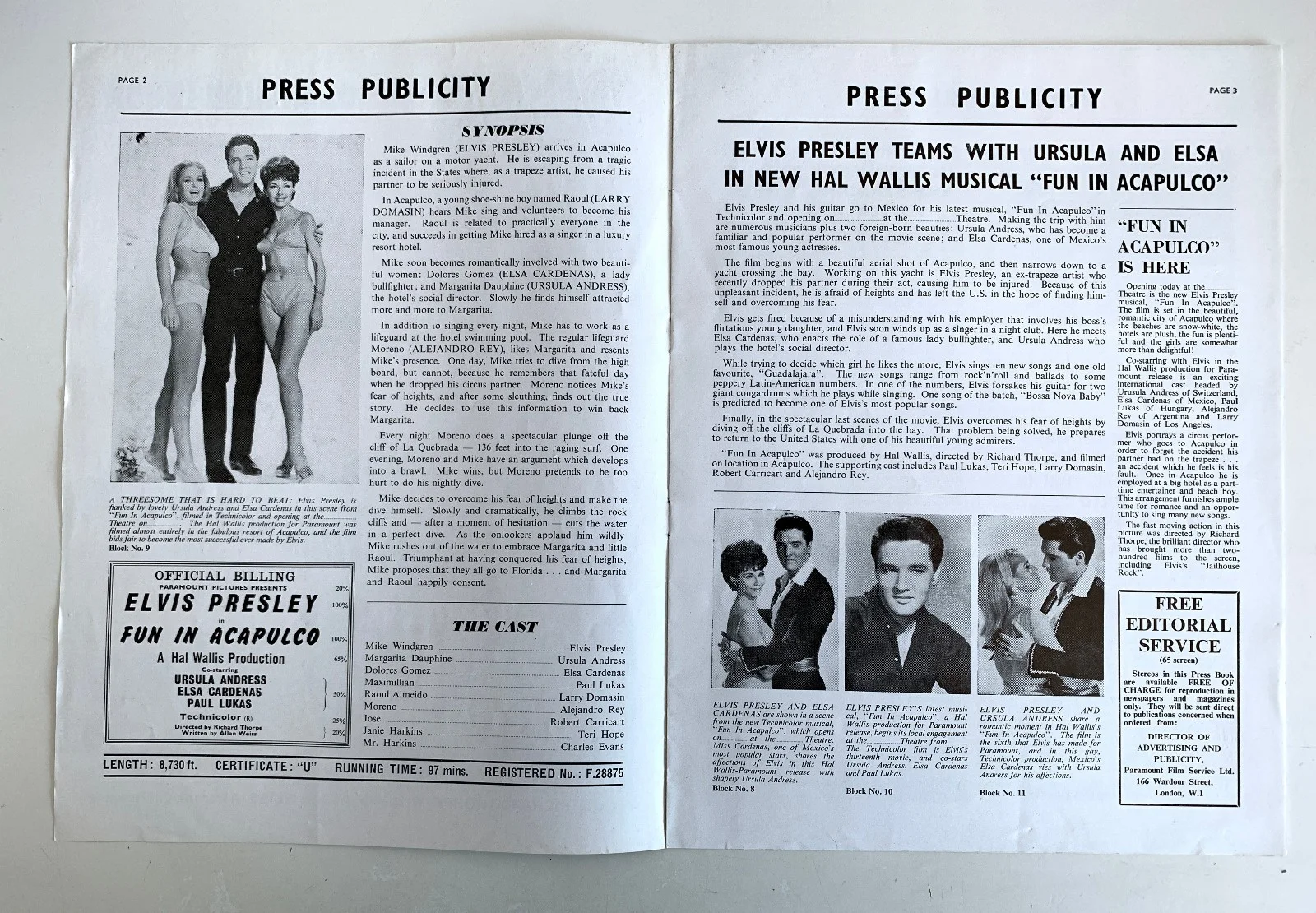 FUN IN ACAPULCO (1963) original UK Campaign Press Book - Elvis Presley - RARE, image 2