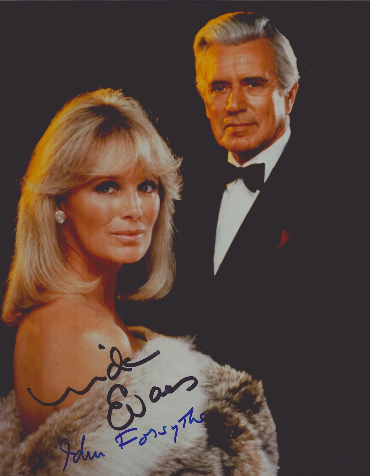 Linda Evans, John Forsythe — DYNASTY TV CAST - AUTOGRAPHED SIGNED PHOTOGRAPH WITH CO-SIGNERS
