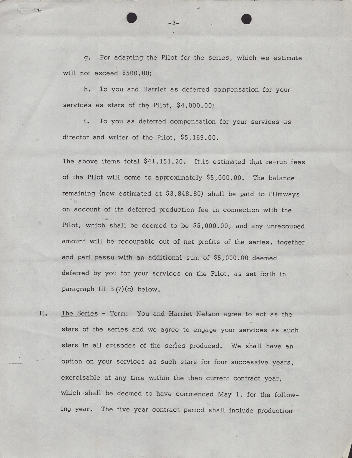 Ozzie Nelson, Harriet Hilliard Nelson — OZZIE NELSON - CONTRACT SIGNED 08/10/1973 CO-SIGNED BY: HARRIET HILLIARD NELSON, изображение 3