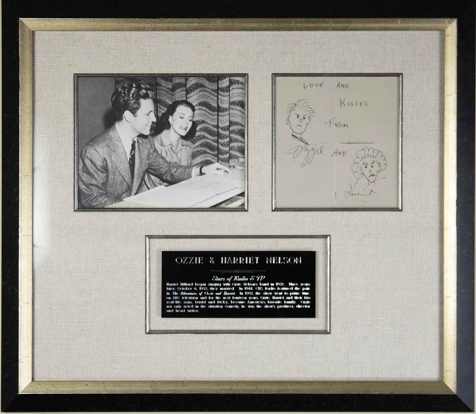 Ozzie Nelson, Harriet Hilliard Nelson — OZZIE NELSON - CARICATURE SIGNED CO-SIGNED BY: HARRIET HILLIARD NELSON