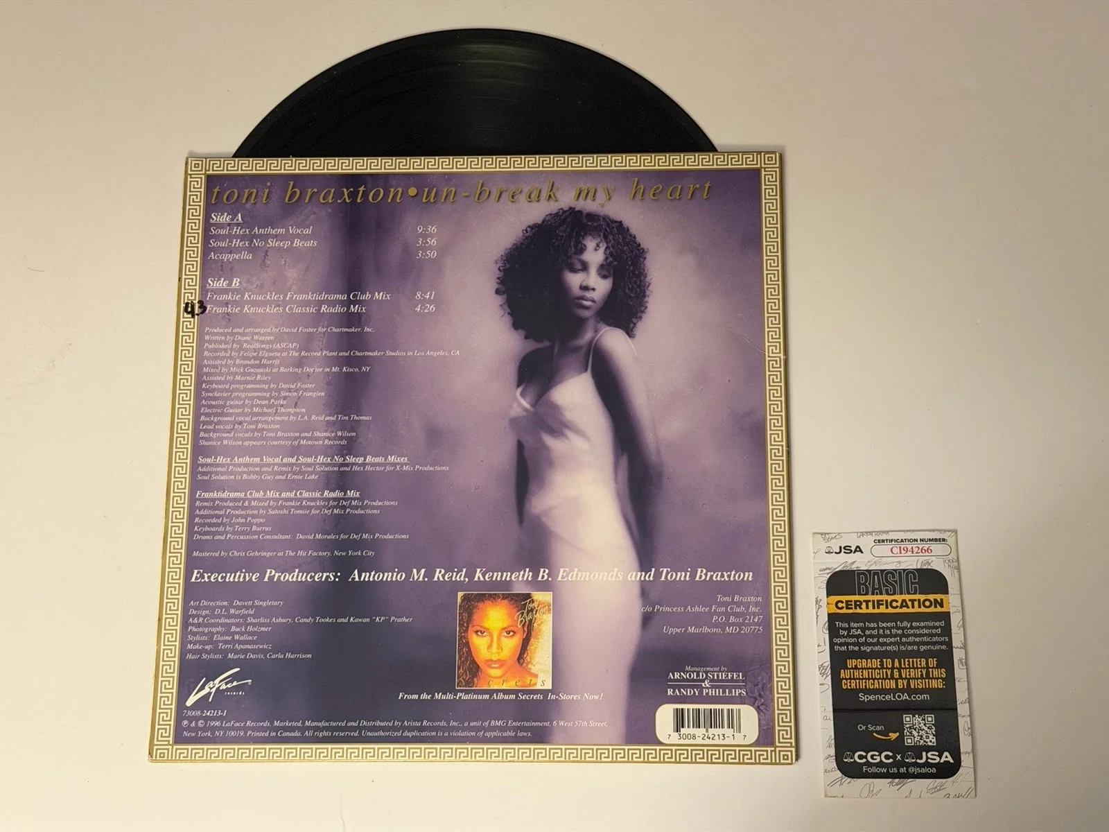 Toni Braxton Un-Break My Heart Signed VIYNL JSA COA RARE POP MUSIC SINGER, image 3
