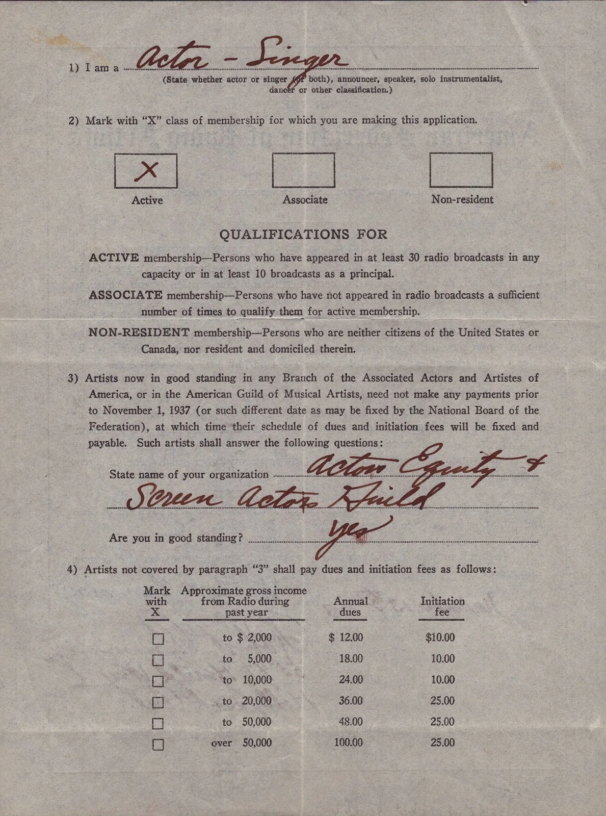 Robert Cummings — ROBERT "BOB" CUMMINGS - APPLICATION SIGNED 11/13/1937, image 3